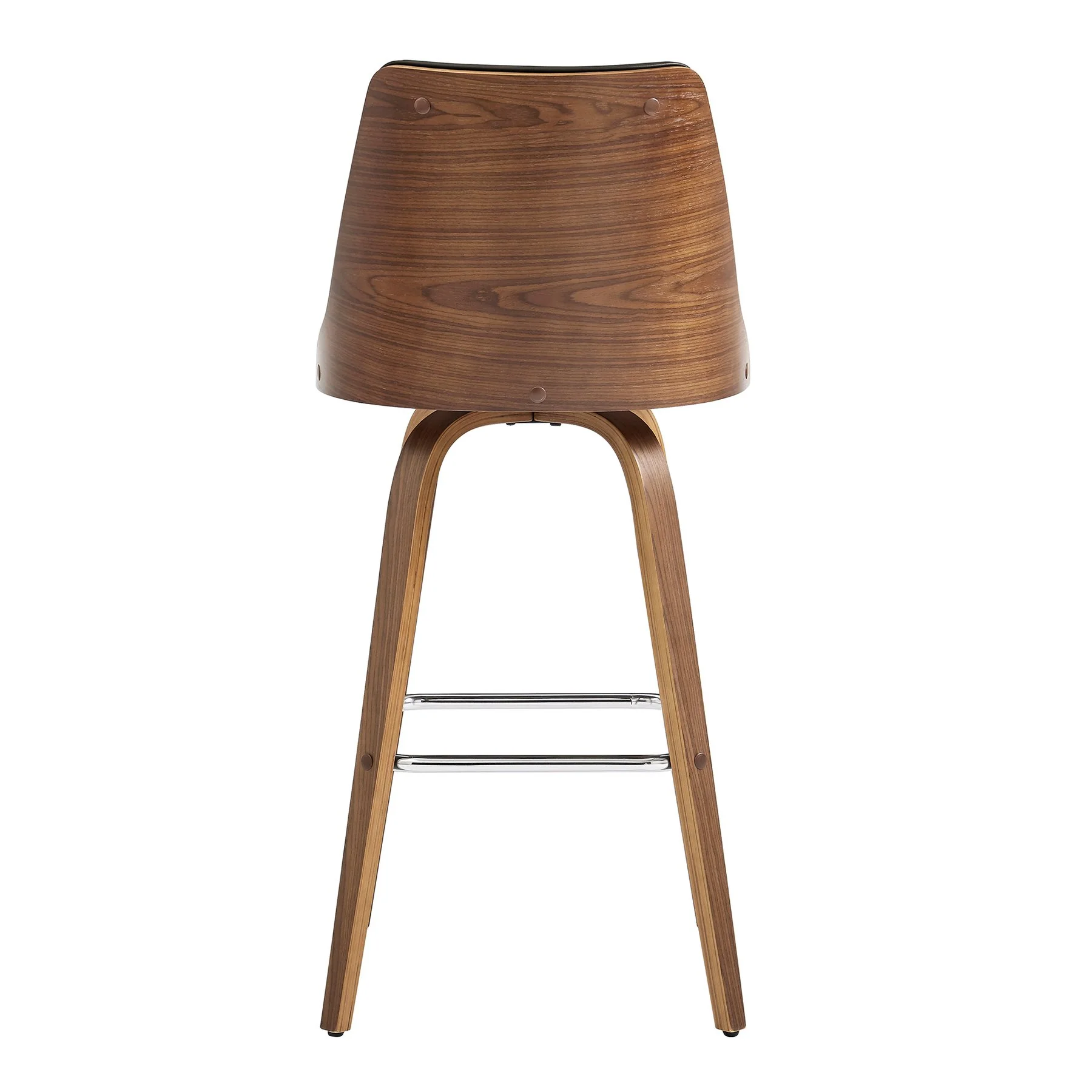 Nolte 30" Swivel Bar Stool in Brown Faux Leather and Walnut Wood - Image 5