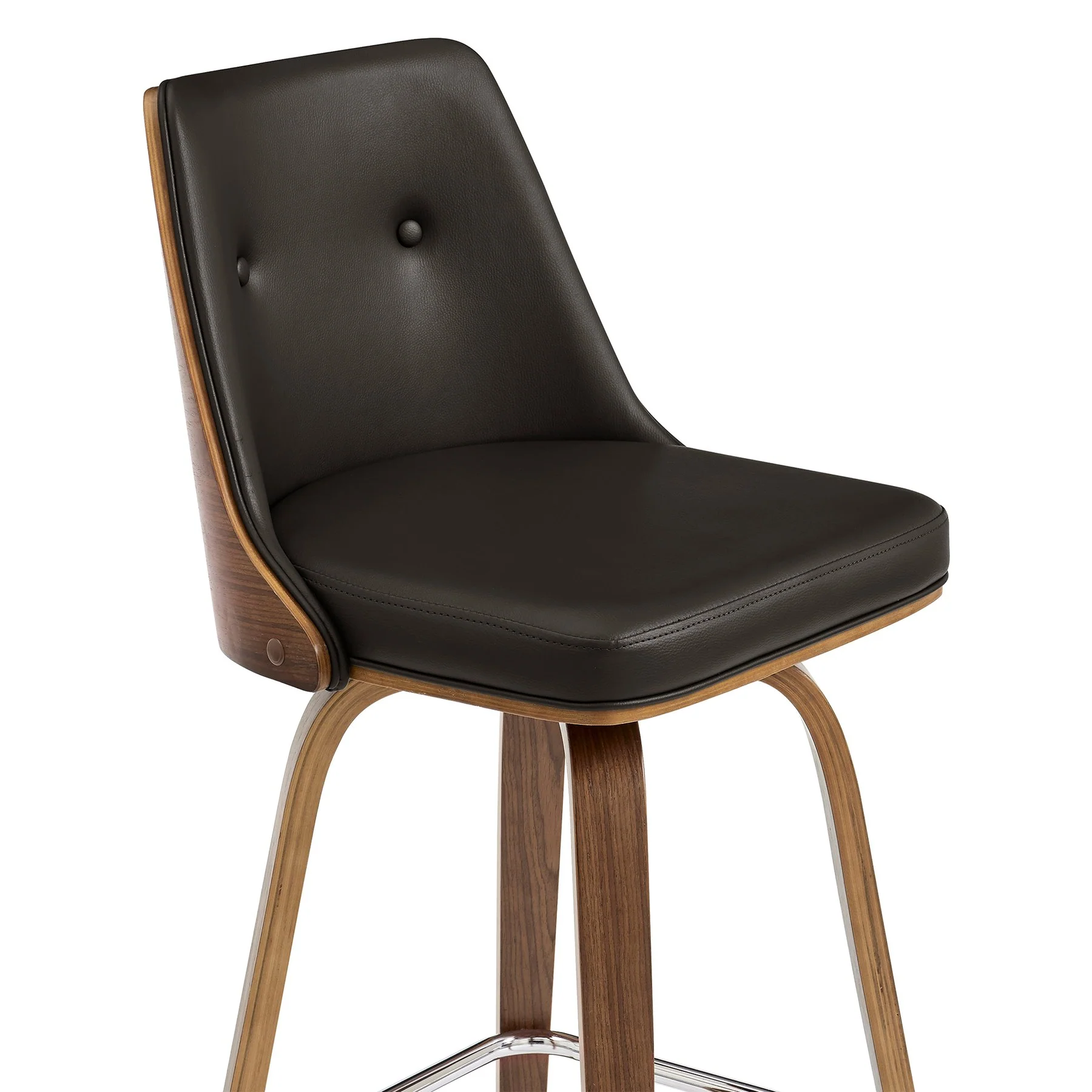 Nolte 30" Swivel Bar Stool in Brown Faux Leather and Walnut Wood - Image 6