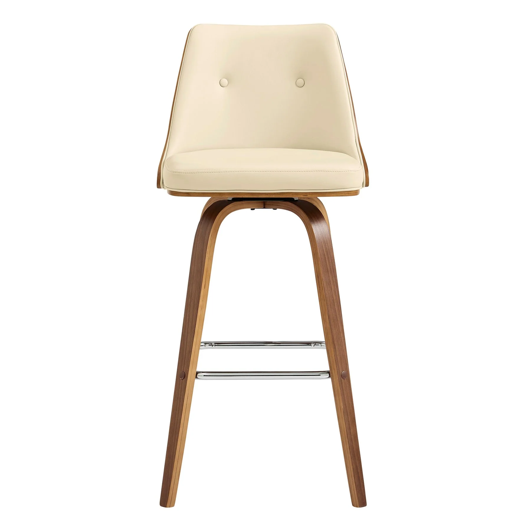 Nolte 30" Swivel Bar Stool in Cream Faux Leather and Walnut Wood - Image 2