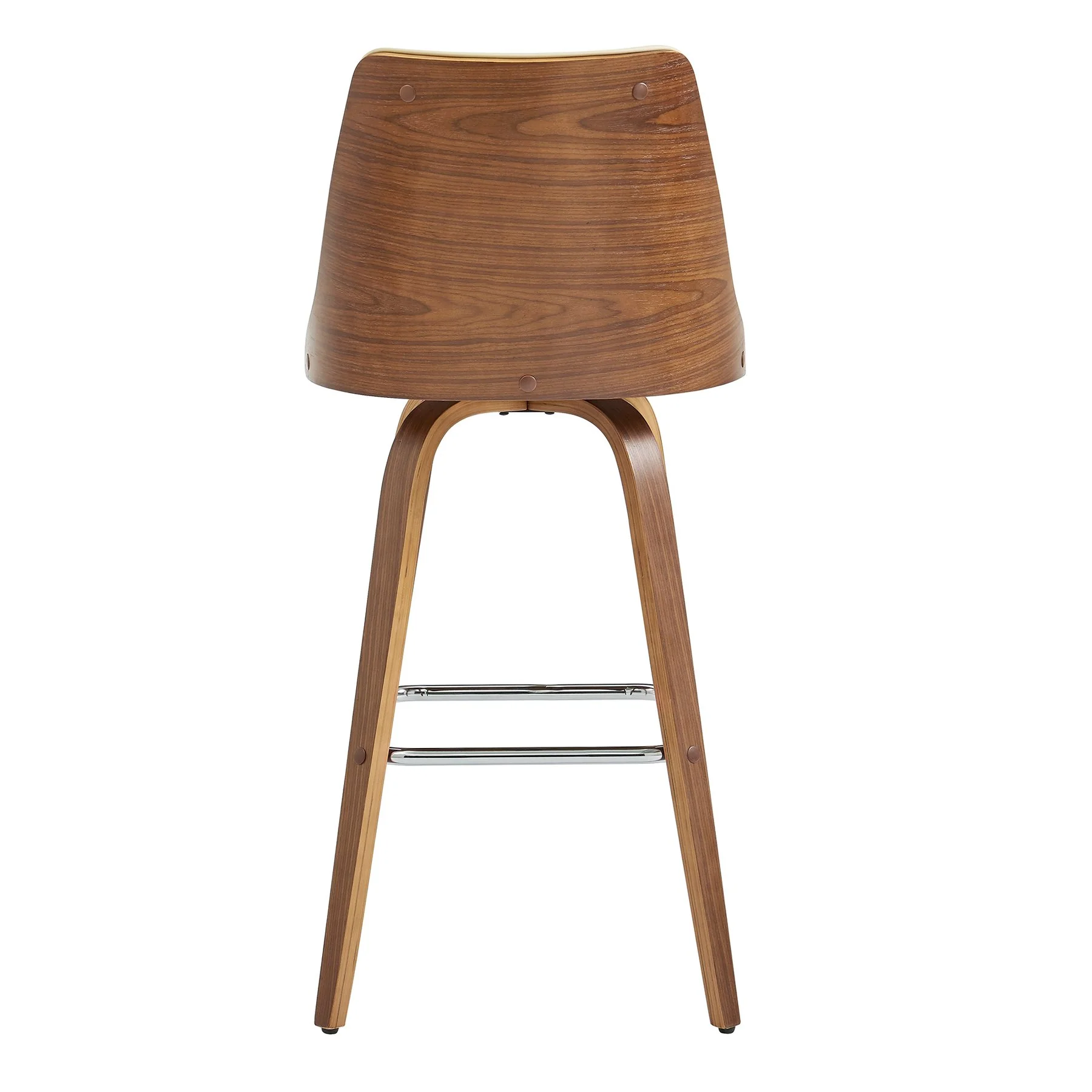 Nolte 30" Swivel Bar Stool in Cream Faux Leather and Walnut Wood - Image 5