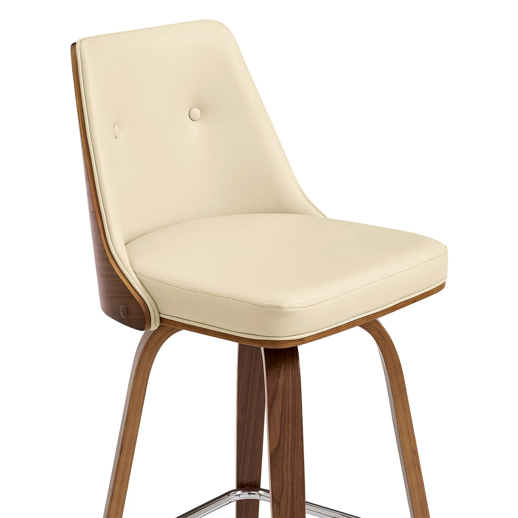 Nolte 30" Swivel Bar Stool in Cream Faux Leather and Walnut Wood - Image 6