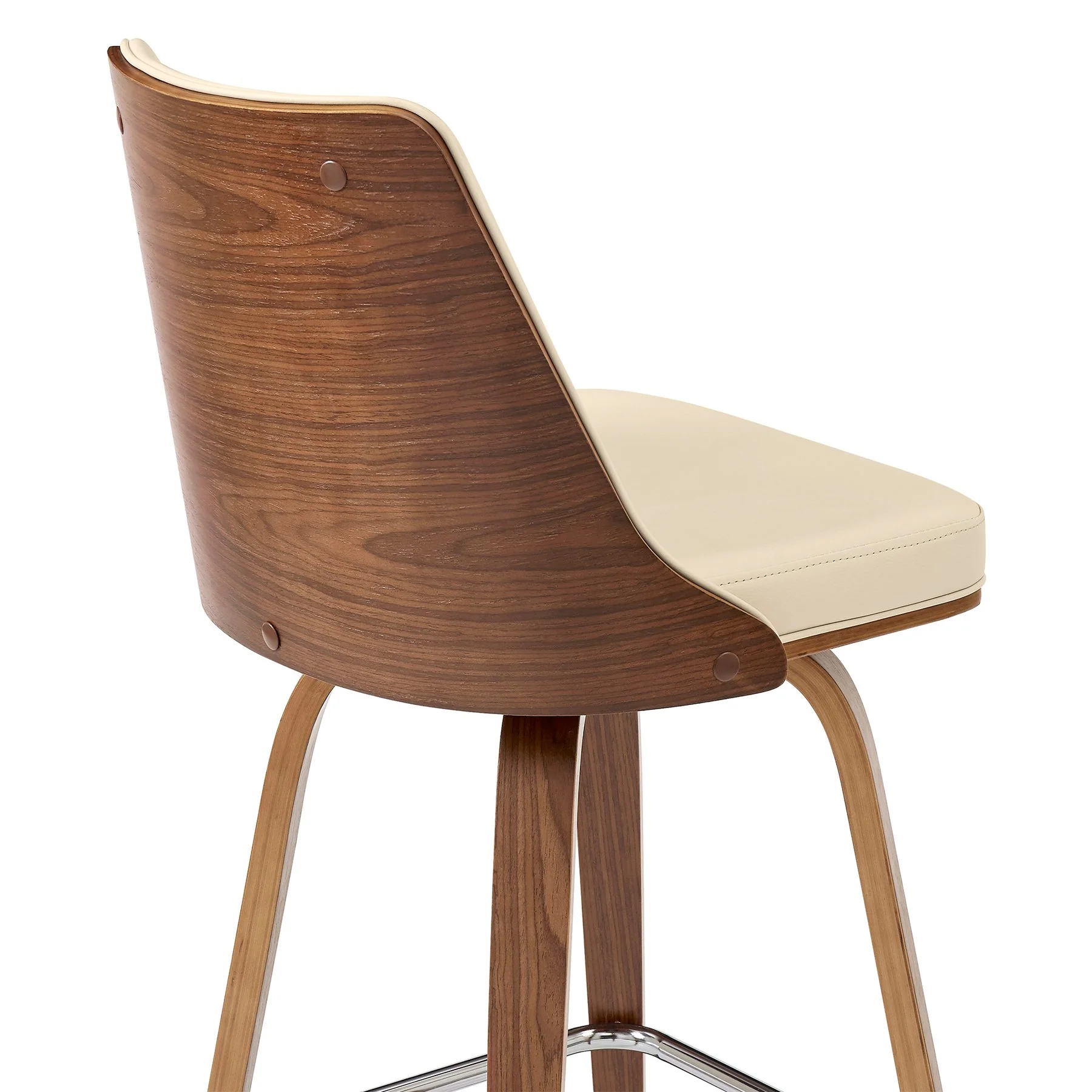 Nolte 30" Swivel Bar Stool in Cream Faux Leather and Walnut Wood - Image 7