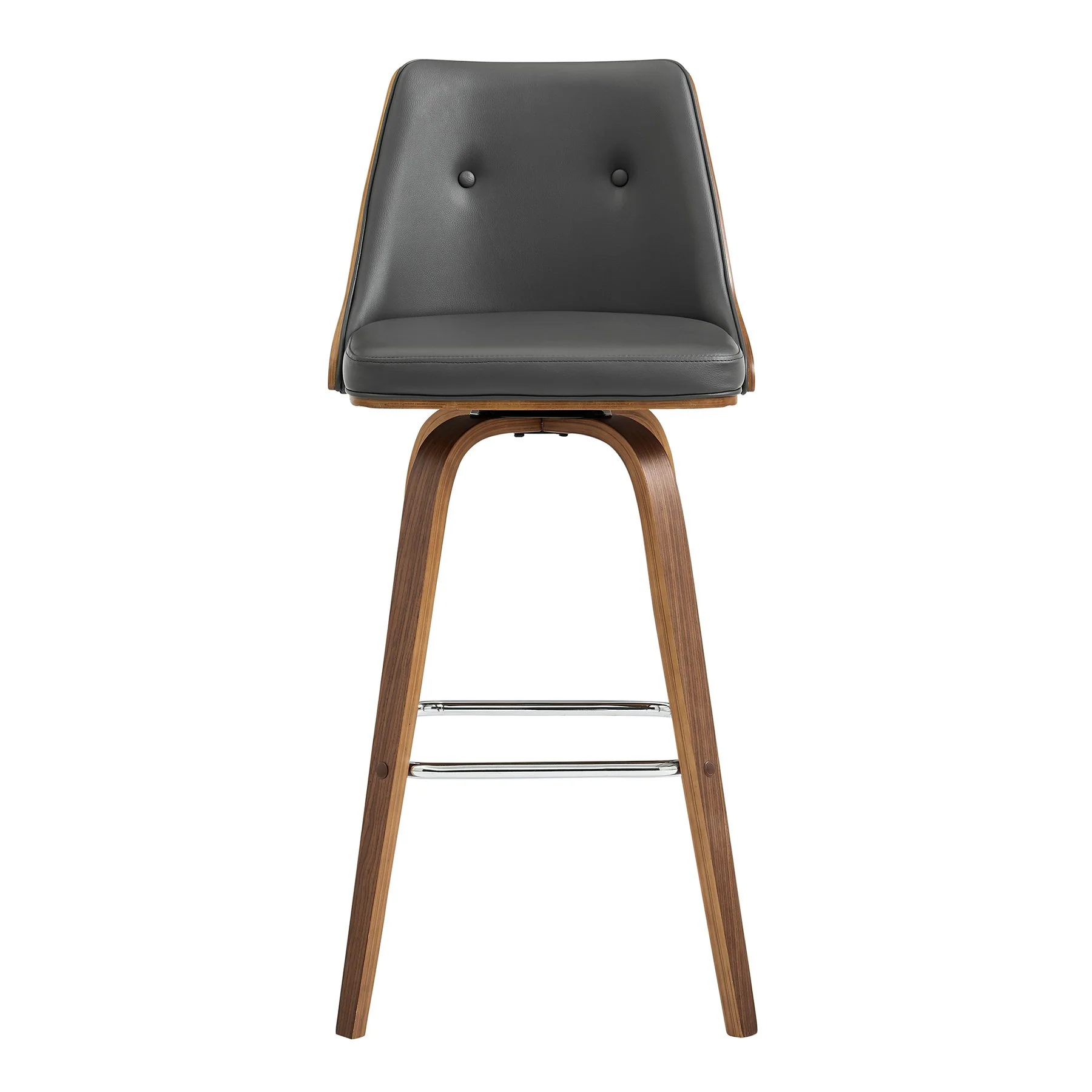 Nolte 30" Swivel Bar Stool in Gray Faux Leather and Walnut Wood - Image 2
