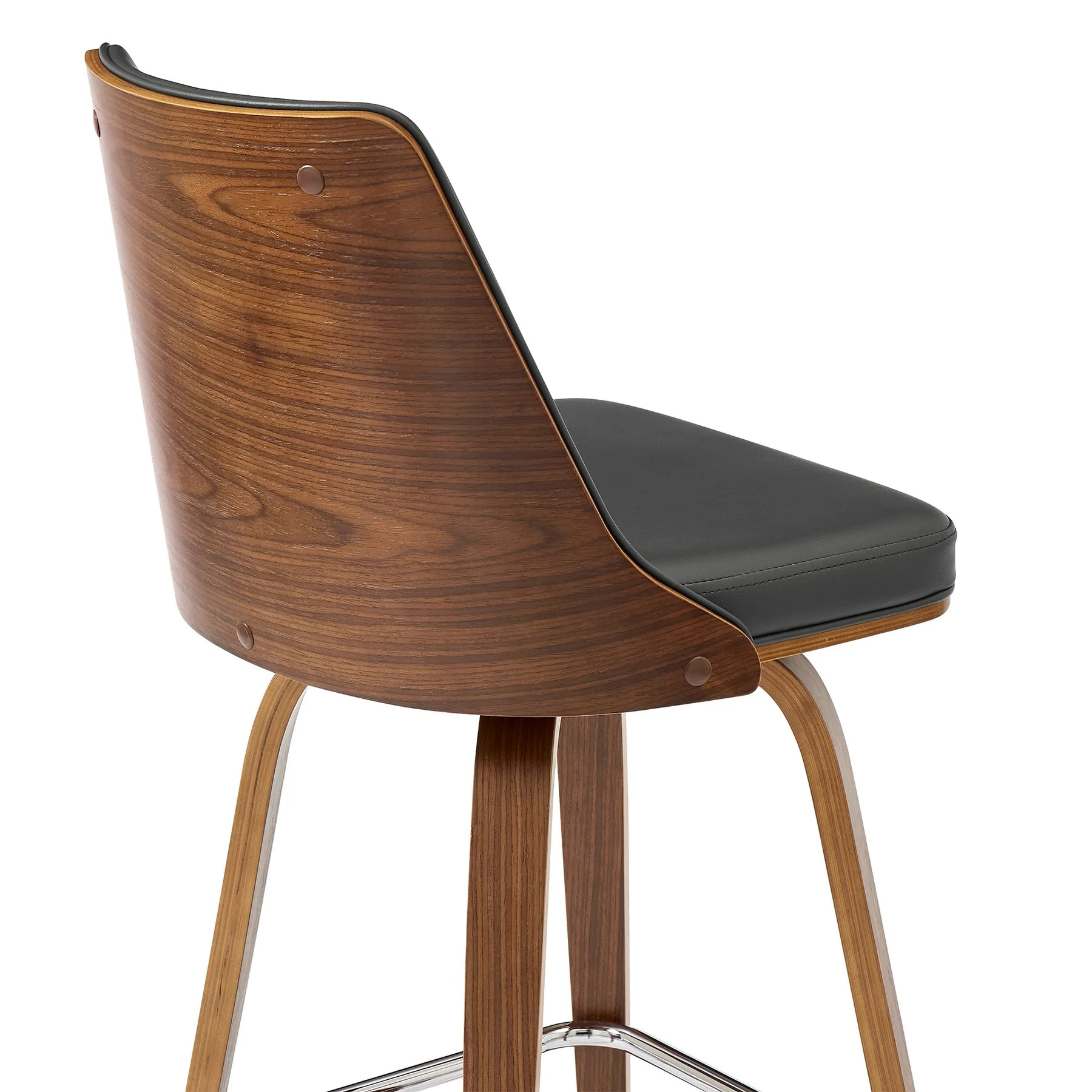 Nolte 30" Swivel Bar Stool in Gray Faux Leather and Walnut Wood - Image 7