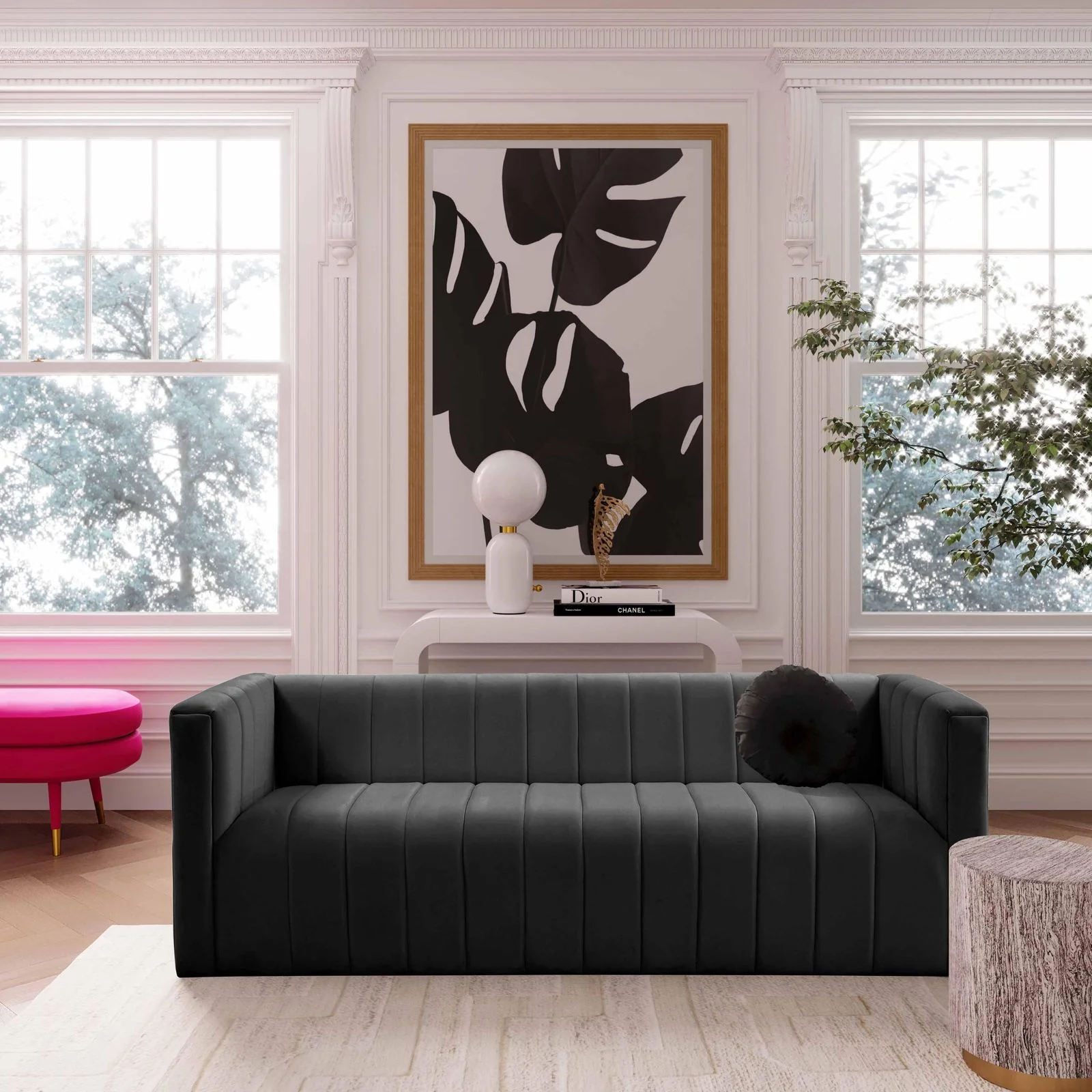 Norah Black Velvet Sofa - Image 2