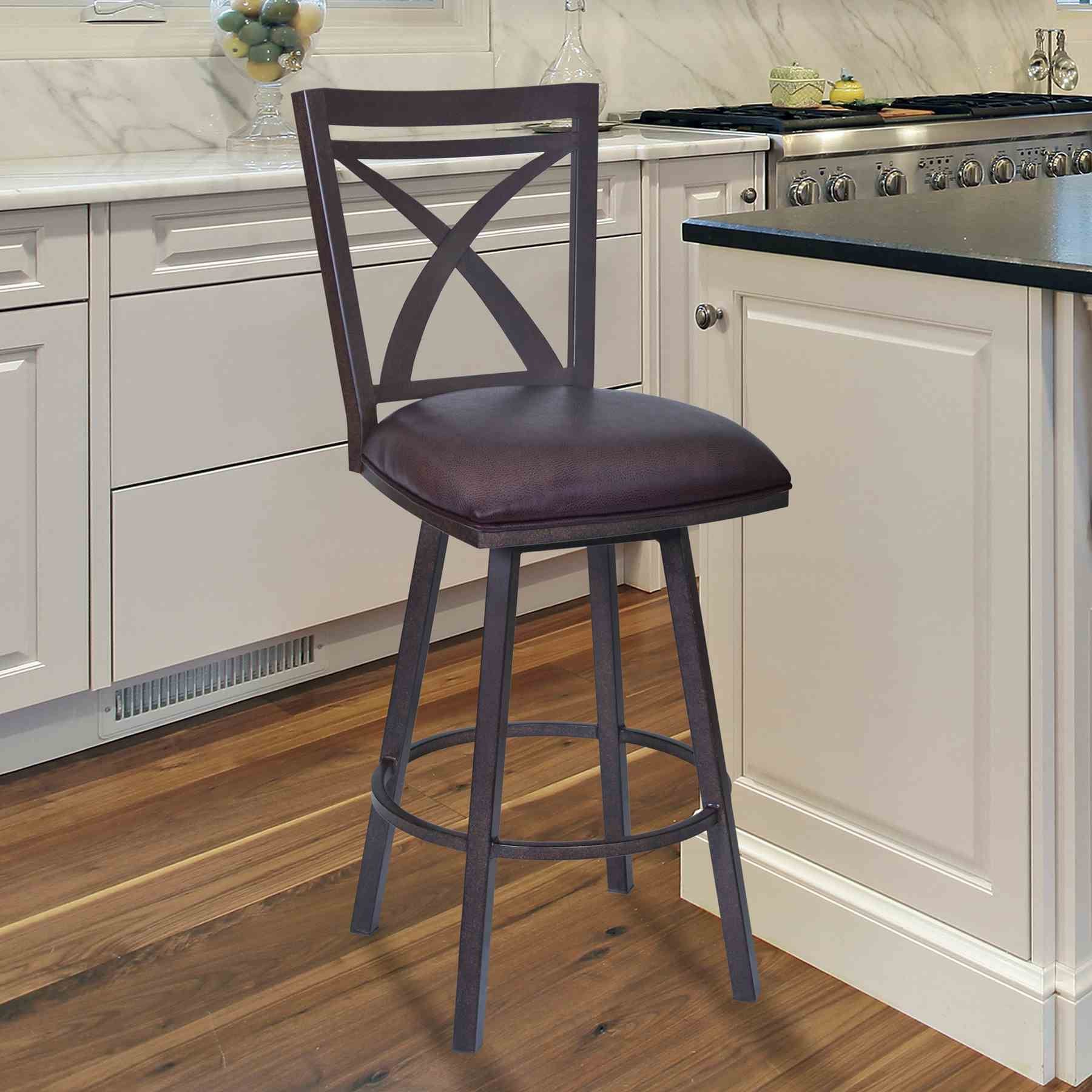 Nova 26" Counter Height Swivel Metal Barstool in Auburn Bay finish with Brown Faux Leather - Image 5