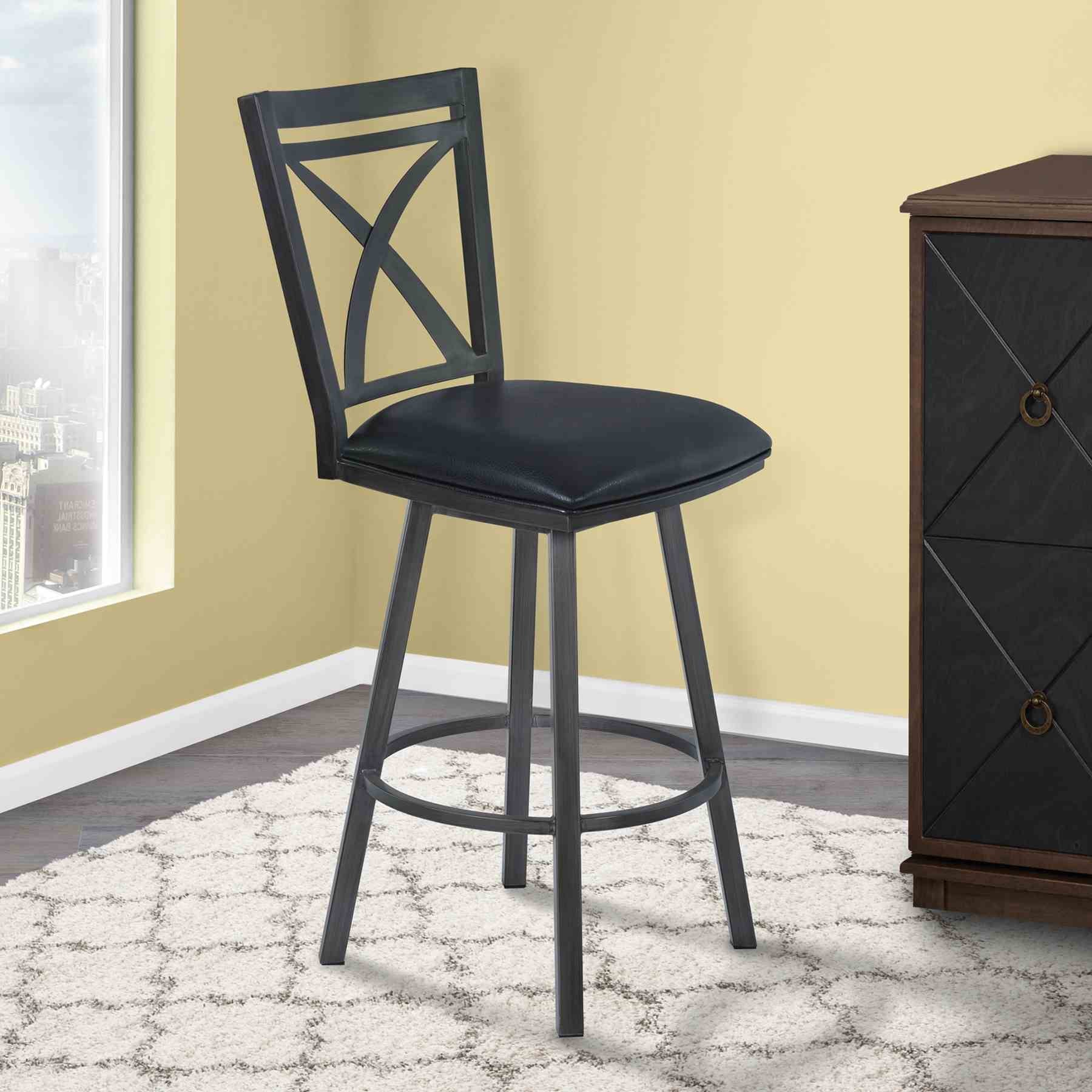 Nova 30" Bar Height Metal Swivel Barstool in Ford Black Pu and Mineral Finish - Image 5