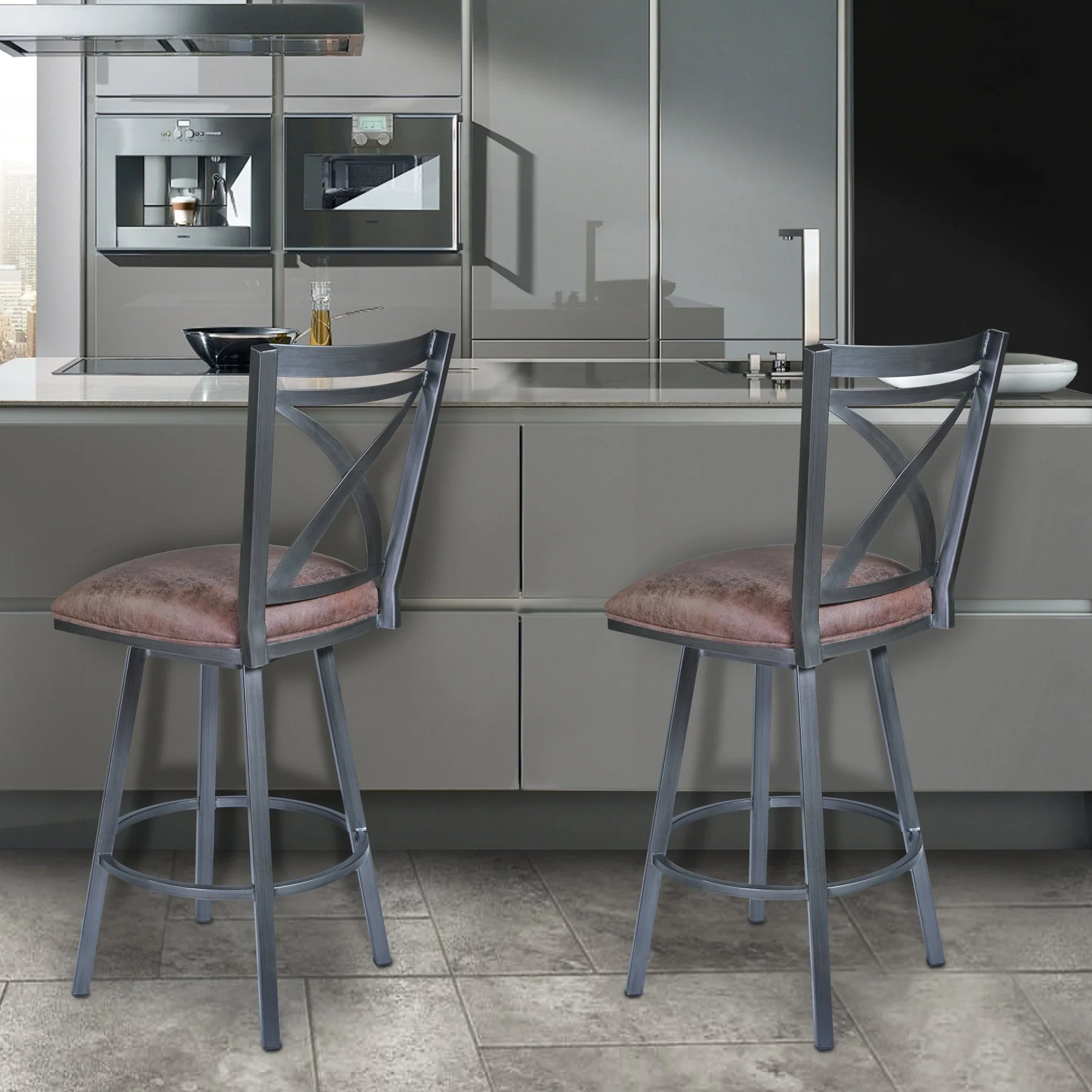 Nova 30" Bar Height Swivel Metal Barstool in Mineral finish with Bandero Tobacco - Image 5