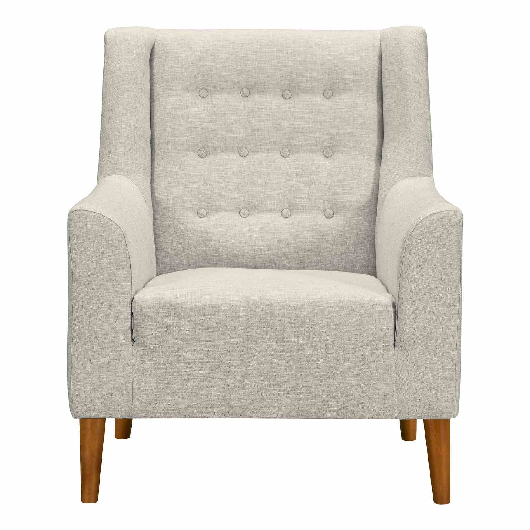 Nubia Mid-Century Accent Chair in Champagne Wood Finish and Beige Fabric - Image 2