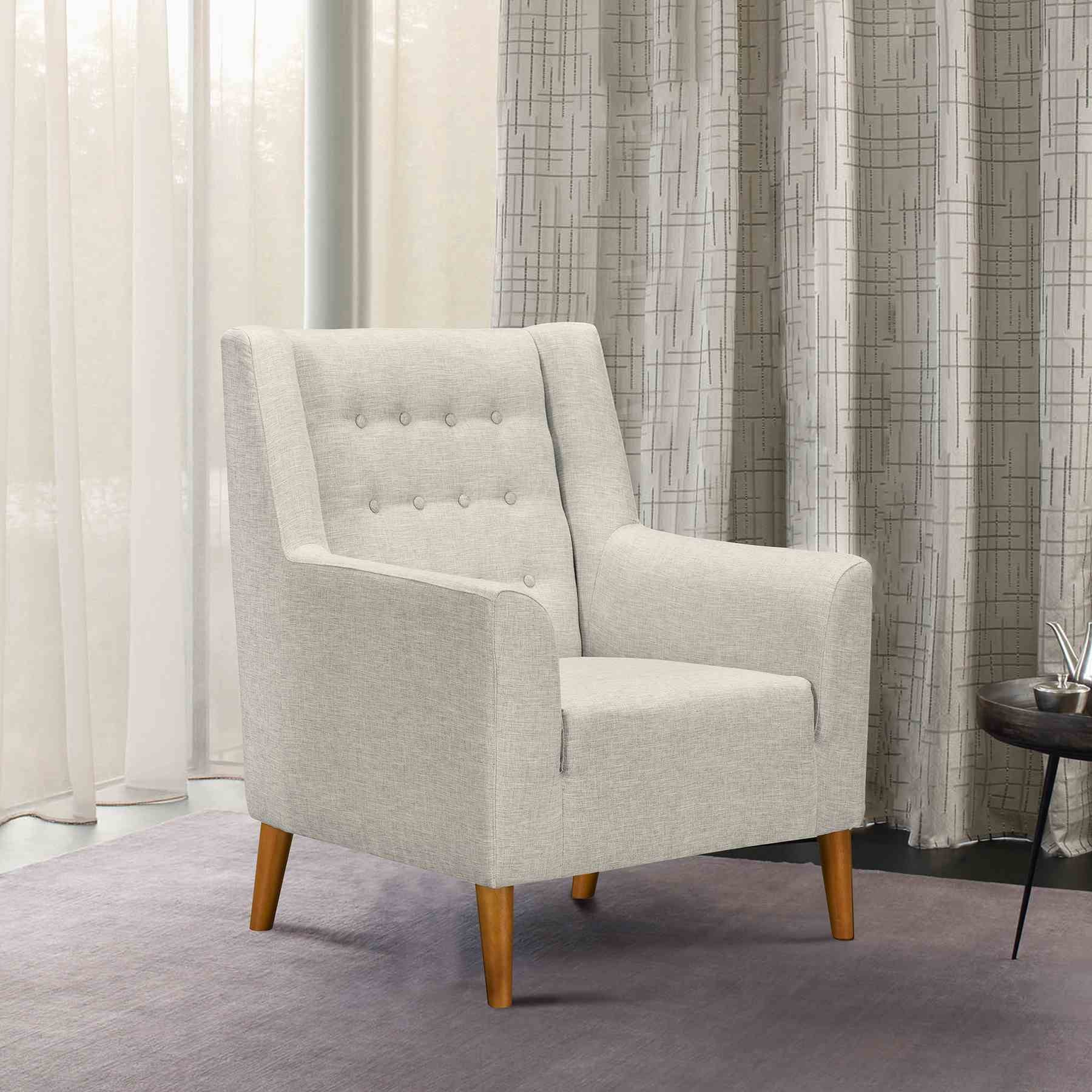 Nubia Mid-Century Accent Chair in Champagne Wood Finish and Beige Fabric - Image 6