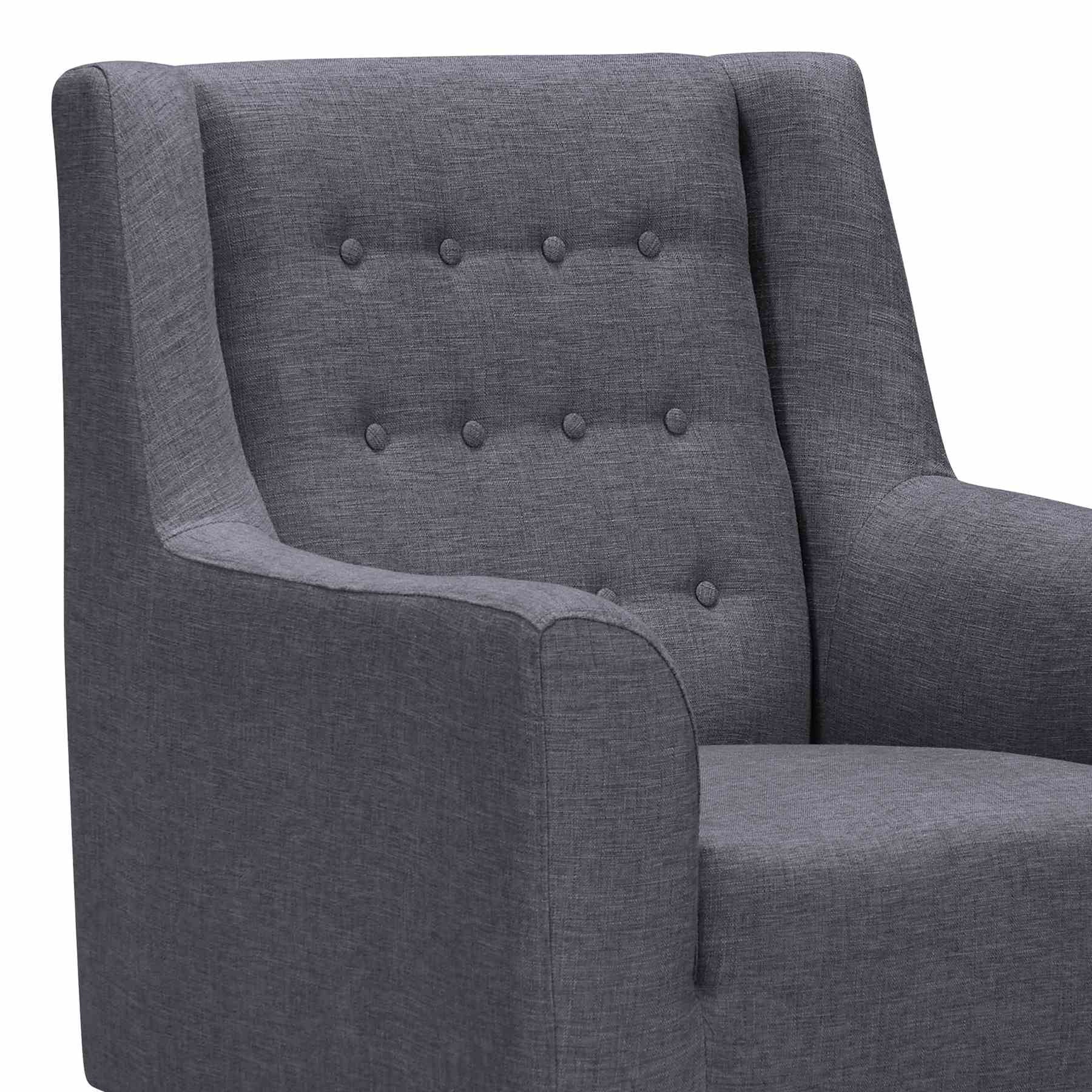 Nubia Mid-Century Accent Chair in Champagne Wood Finish and Dark Gray Fabric - Image 4
