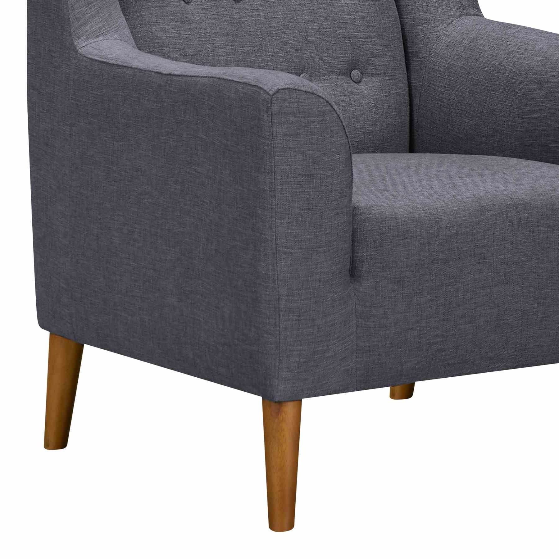Nubia Mid-Century Accent Chair in Champagne Wood Finish and Dark Gray Fabric - Image 5