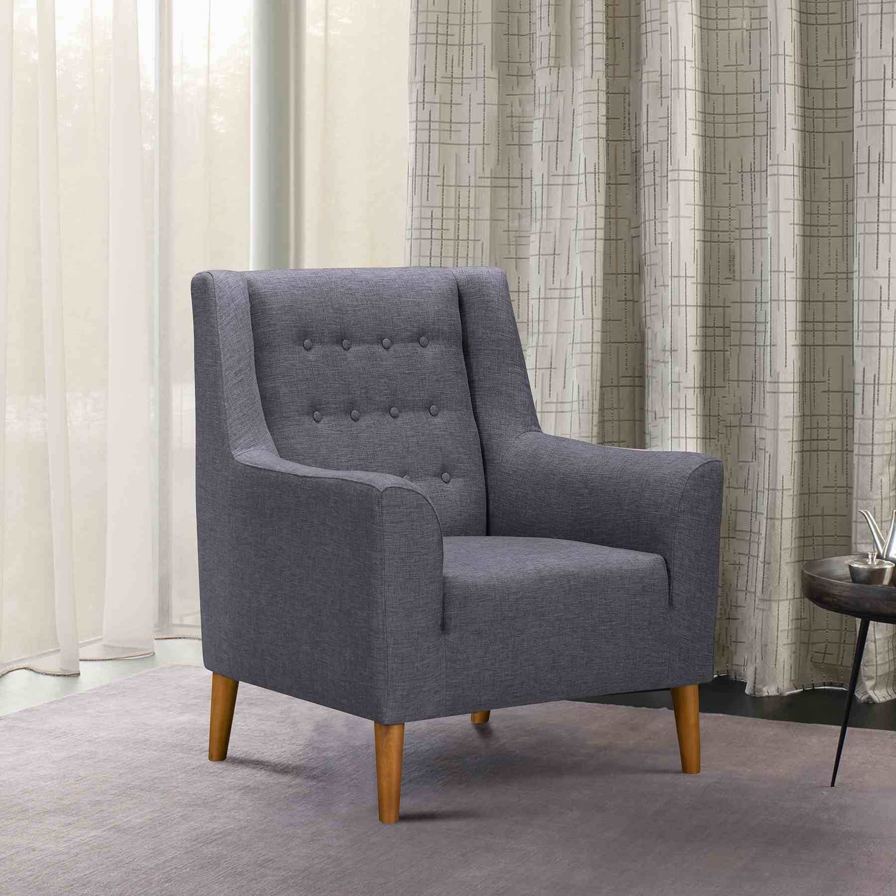 Nubia Mid-Century Accent Chair in Champagne Wood Finish and Dark Gray Fabric - Image 6