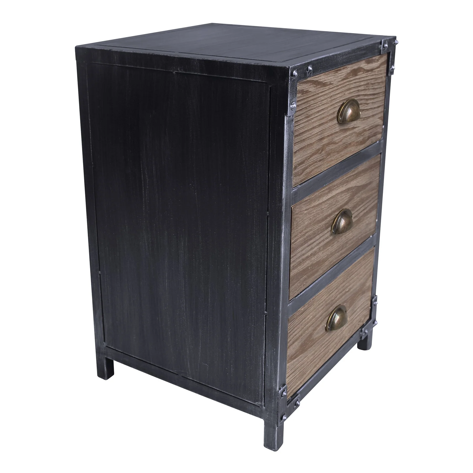 Nyx Industrial 3-Drawer End Table in Industrial Gray and Pine Wood - Image 2
