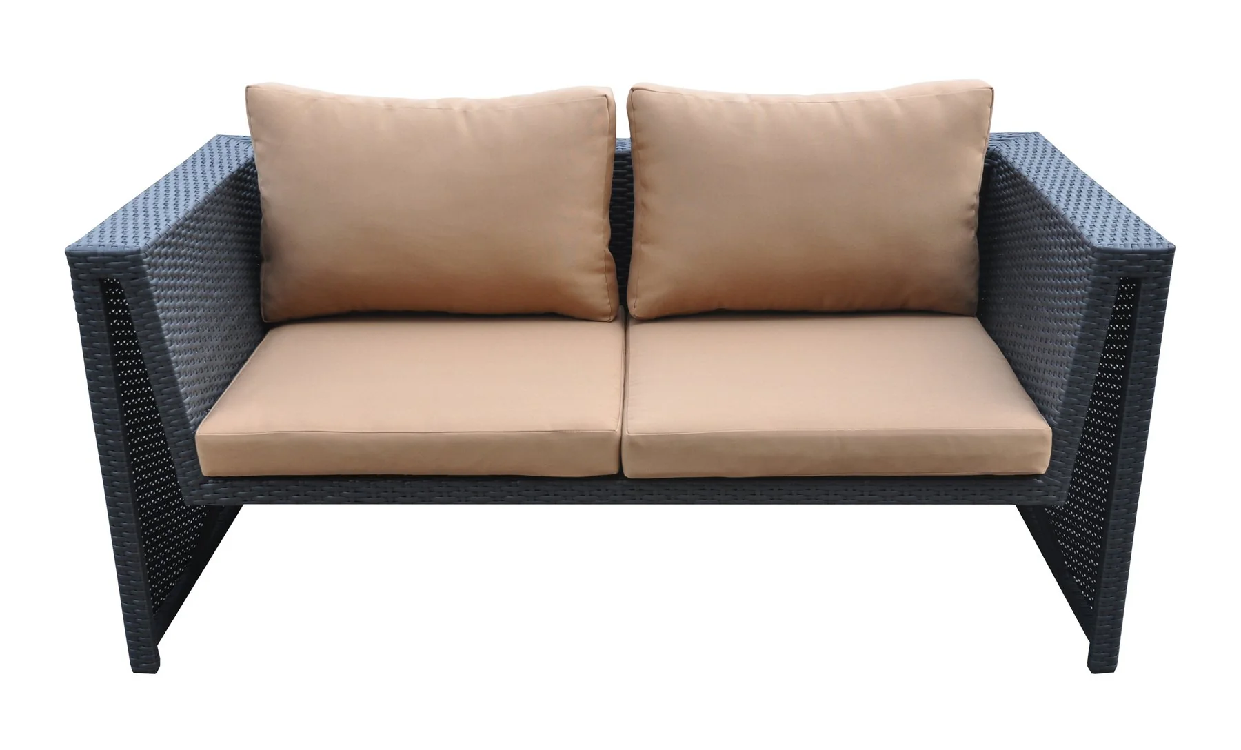 Oahu 4 piece Outdoor Wicker Patio Set with Brown Fabric Cushions and Tempered Glass Top - Image 3