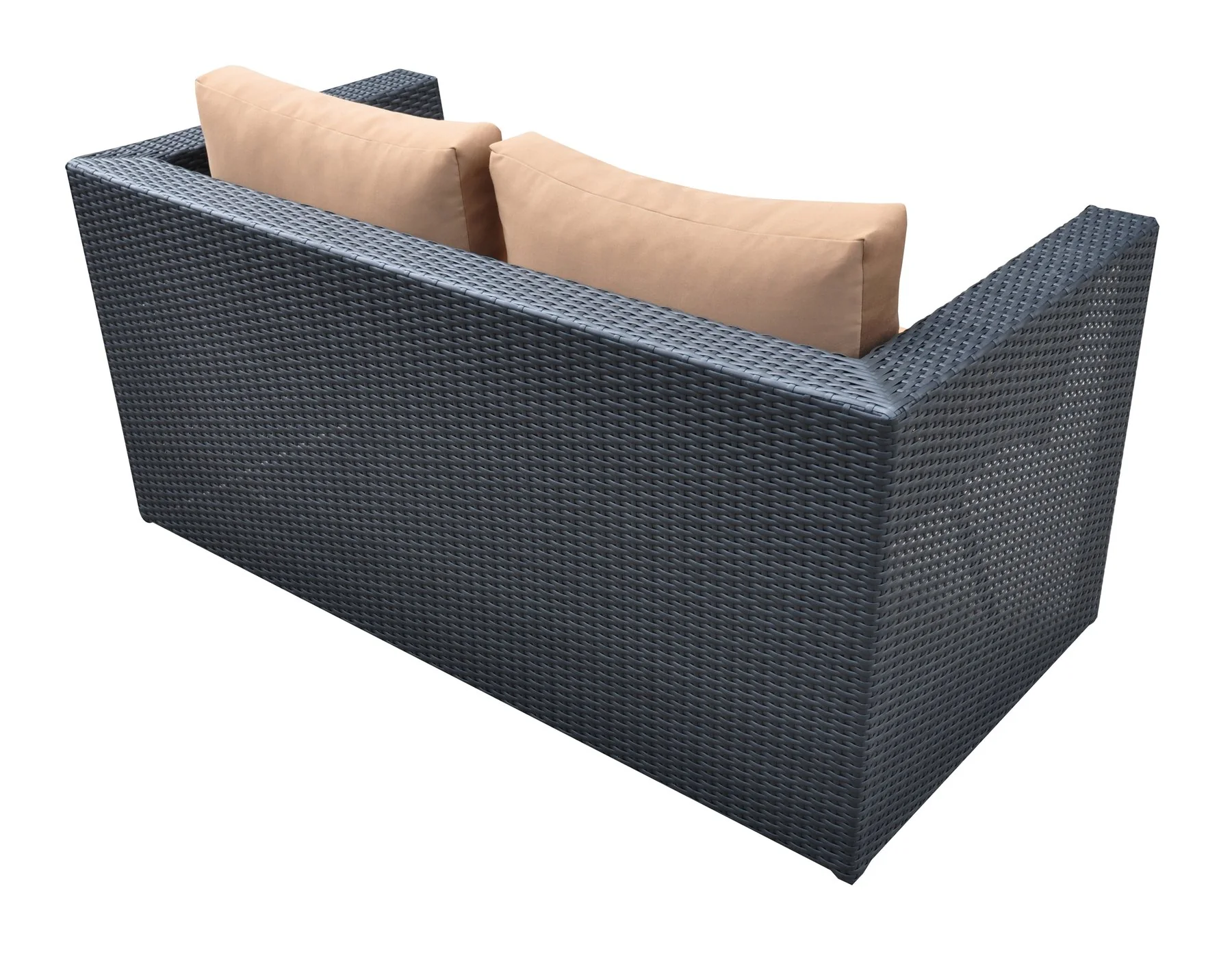 Oahu 4 piece Outdoor Wicker Patio Set with Brown Fabric Cushions and Tempered Glass Top - Image 4