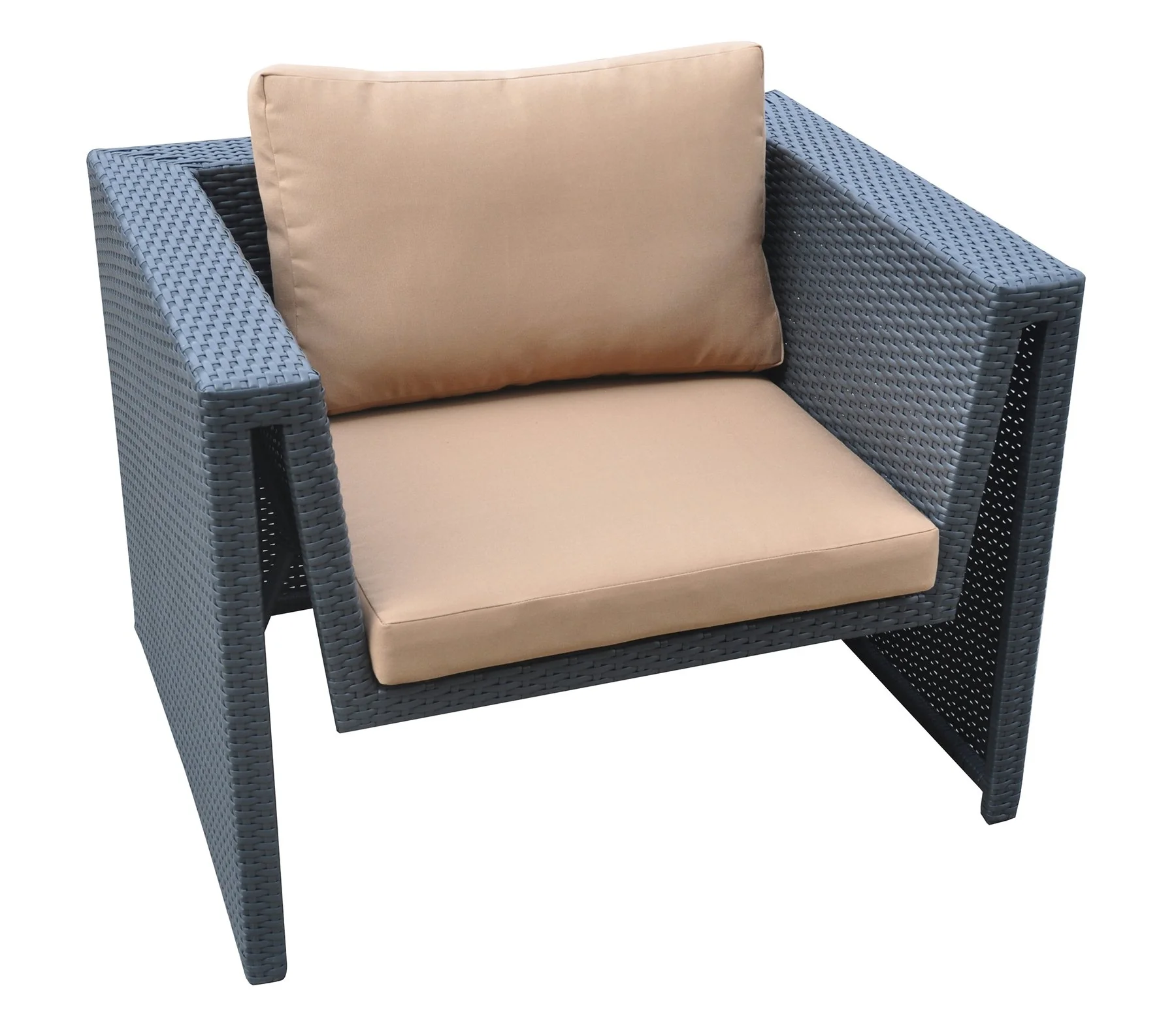 Oahu 4 piece Outdoor Wicker Patio Set with Brown Fabric Cushions and Tempered Glass Top - Image 5