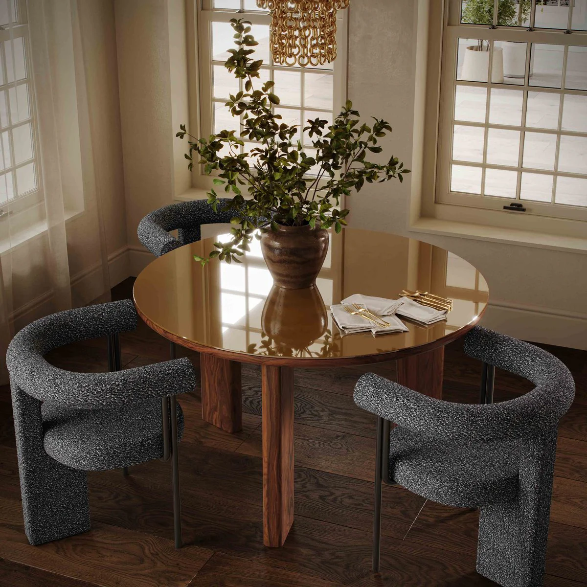 Oani Walnut and Glass Round Dining Table - Image 2