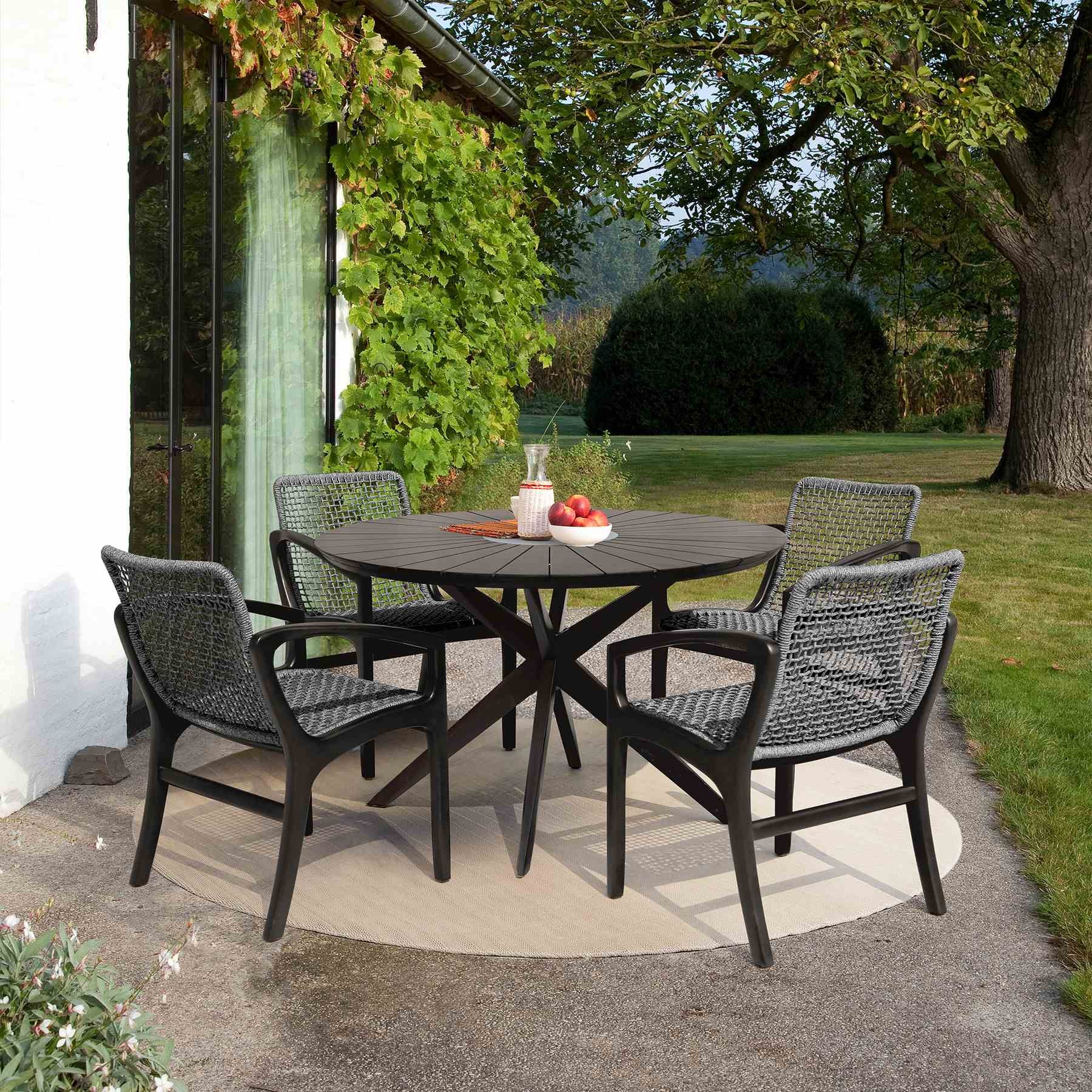 Oasis and Beckham 5 Piece Dining Set in Dark Eucalyptus Wood with Gray Rope - Image 11