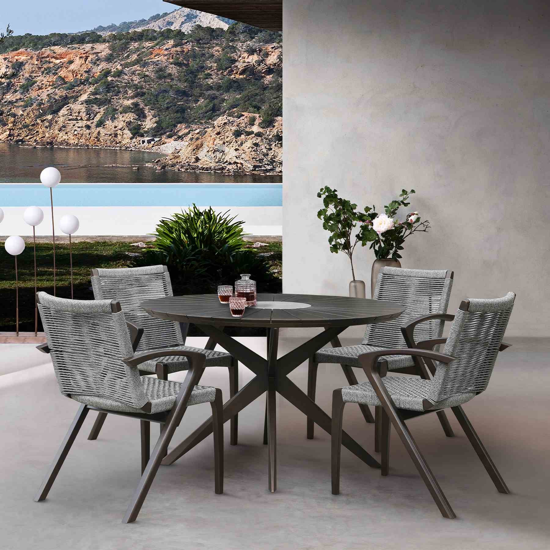 Oasis and Brielle Outdoor 5 Piece Dark Eucalyptus and Stone Dining Set - Image 9