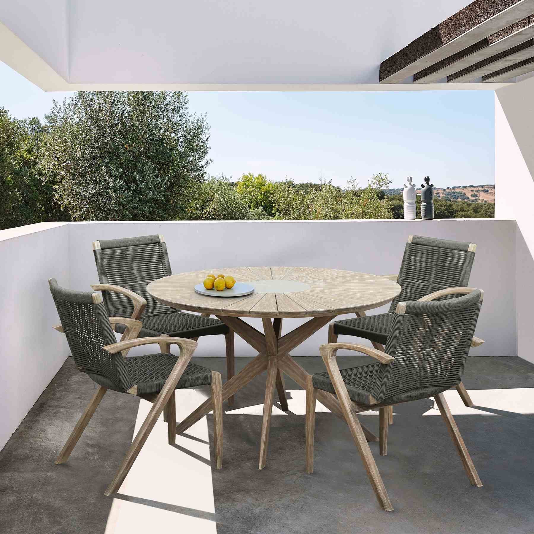Oasis and Brielle Outdoor 5 Piece Light Eucalyptus and Stone Dining Set - Image 9