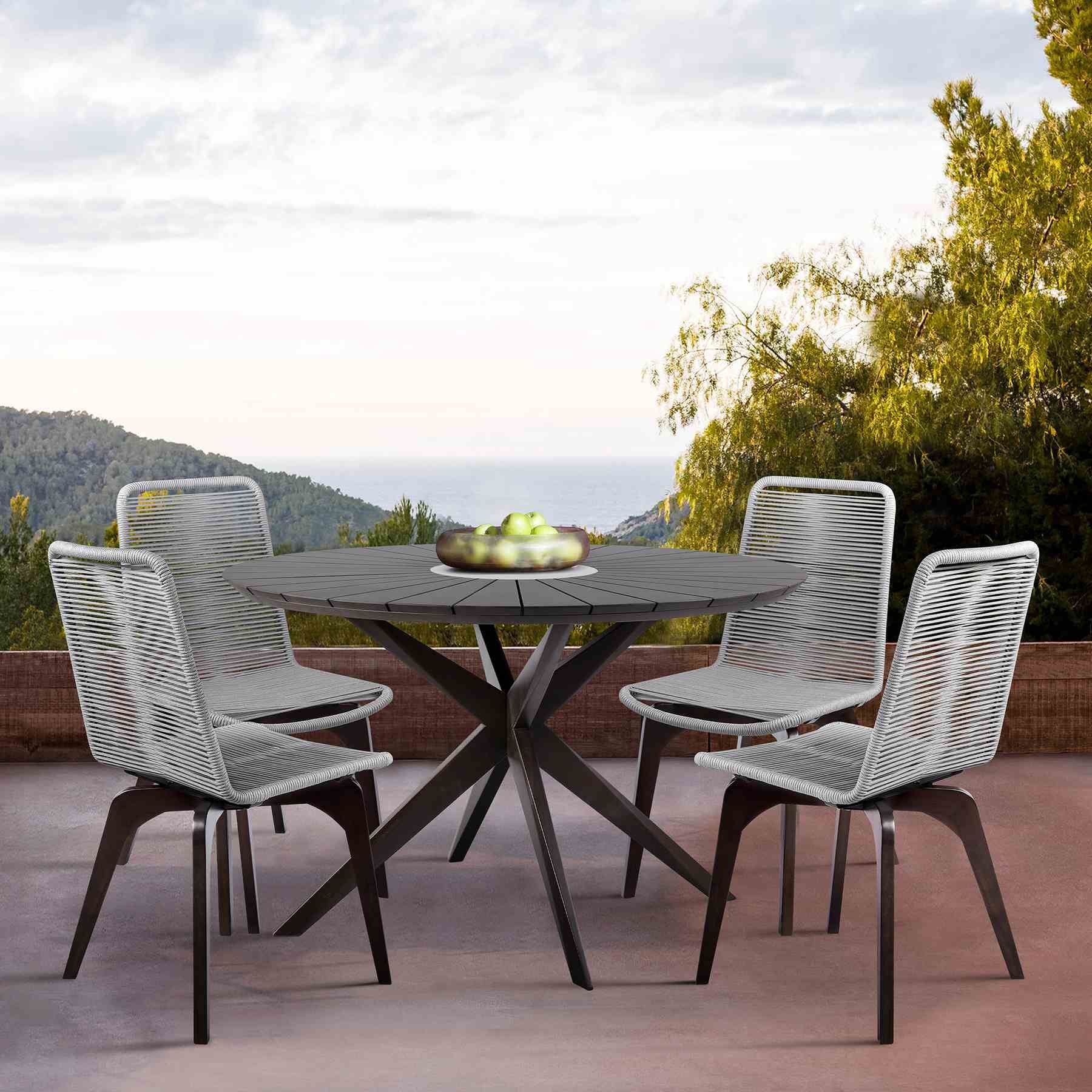 Oasis and Island Outdoor 5 Piece Dark Eucalyptus and Stone Dining Set - Image 9