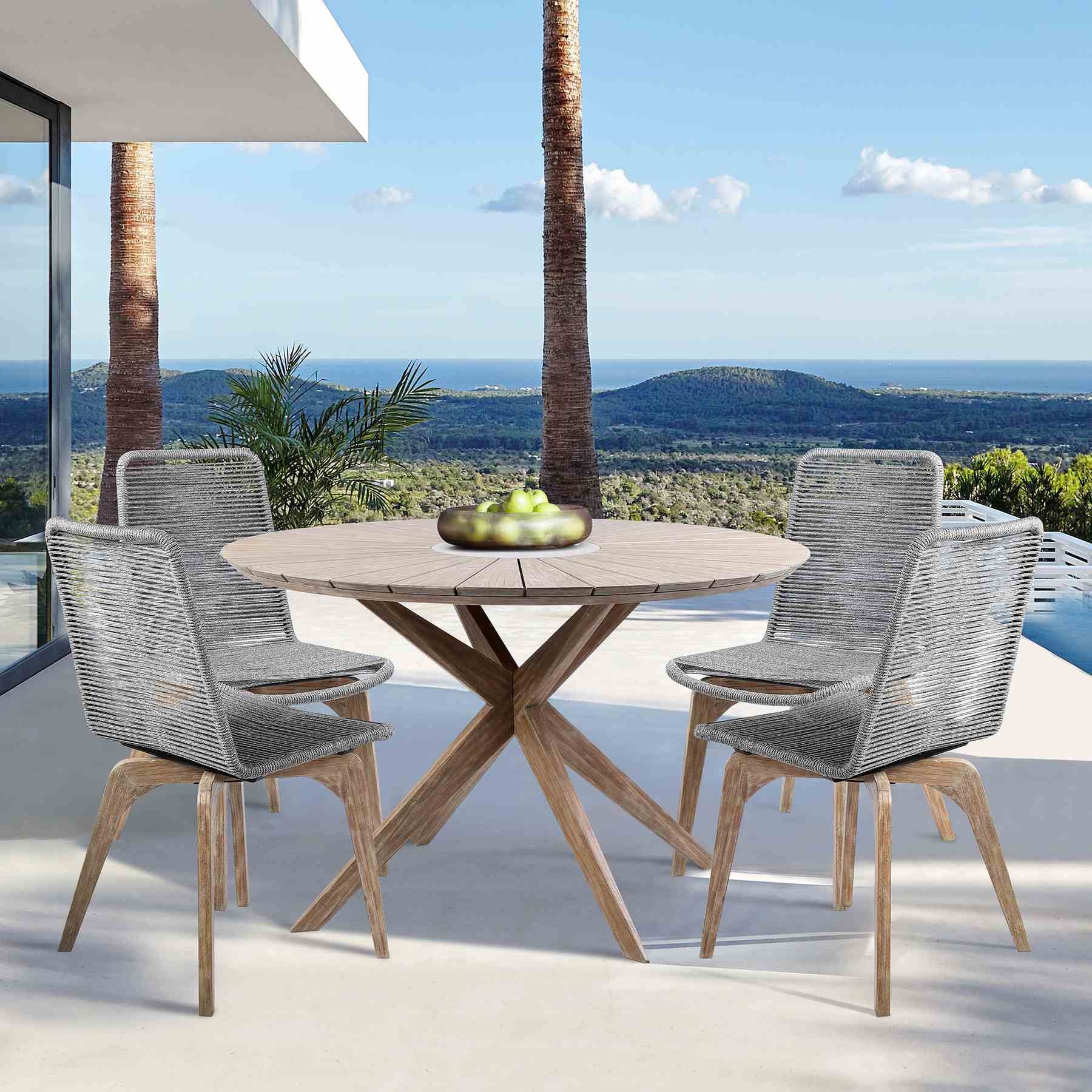Oasis and Island Outdoor 5 Piece Light Eucalyptus and Stone Dining Set - Image 9