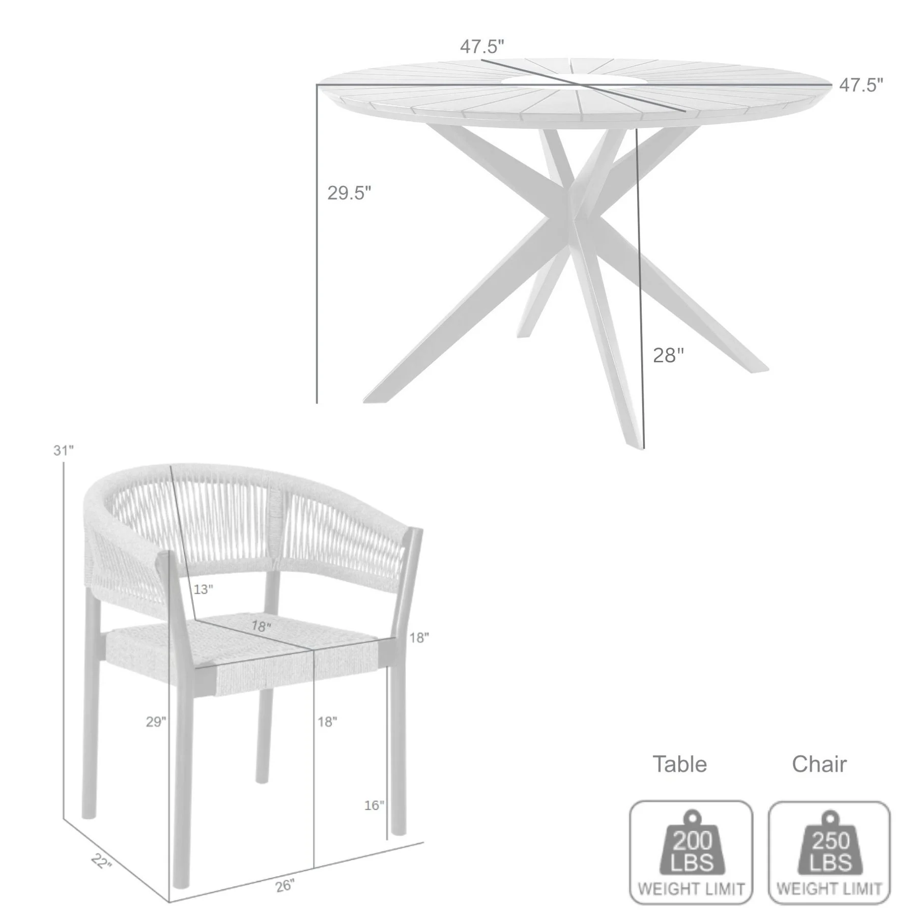 Oasis Doris Outdoor Patio 5 Piece Round Dining Set in Eucalyptus Wood with Truffle Rope - Image 9