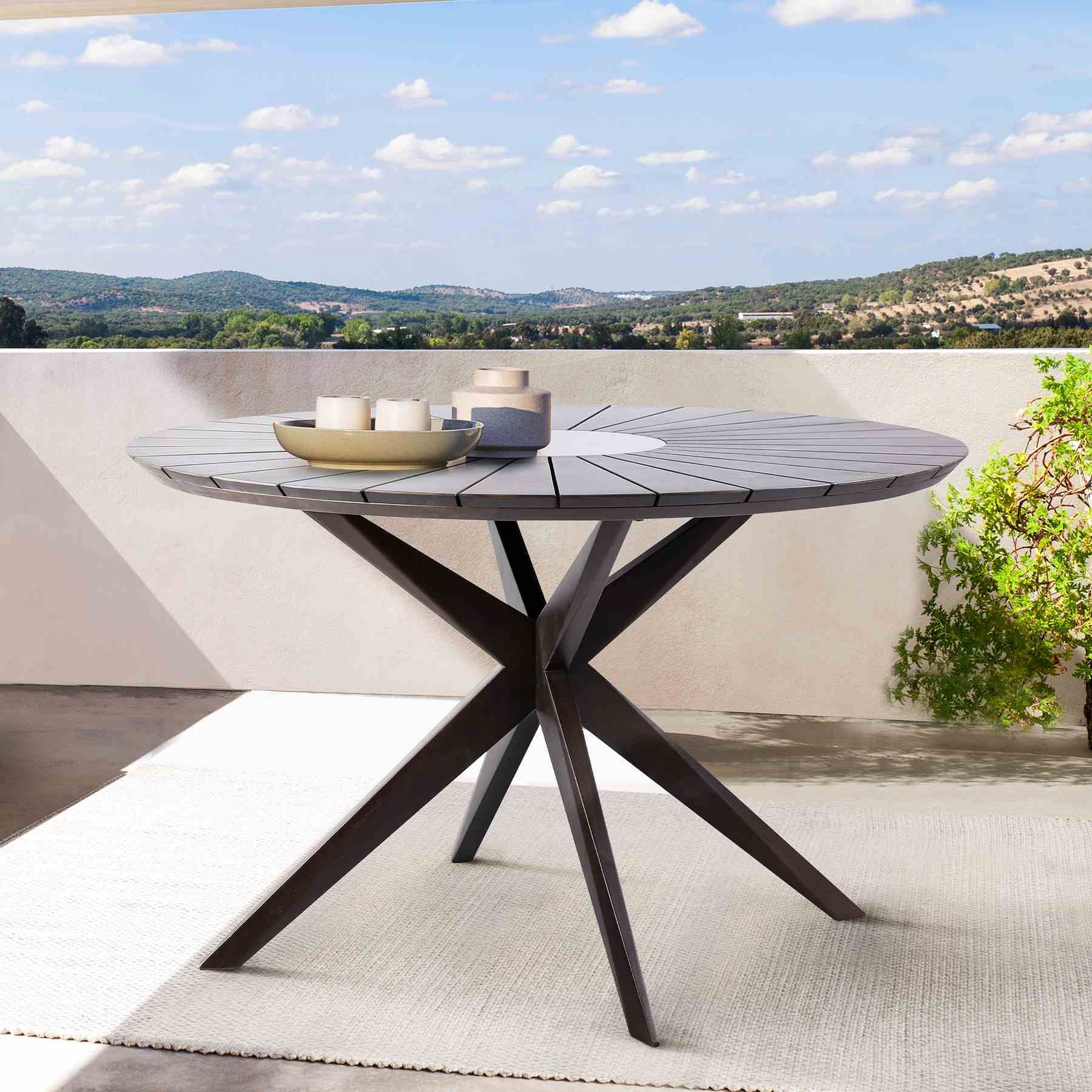 Oasis Outdoor Dark Eucalyptus Wood and Stone Round Dining Table - Image 6
