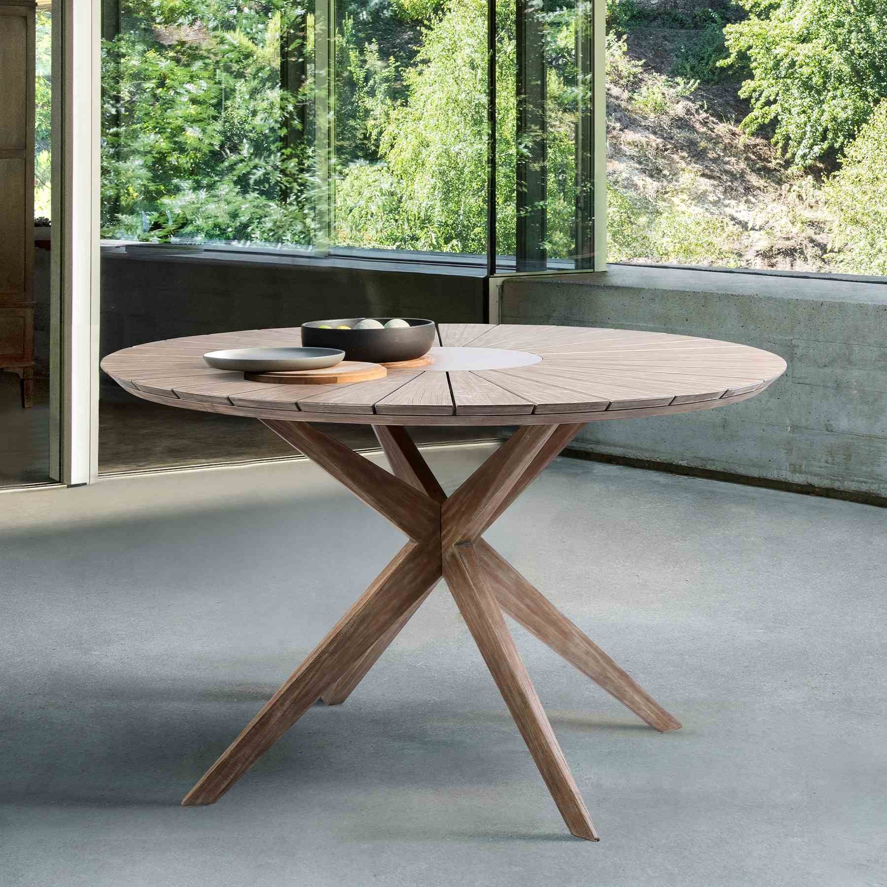 Oasis Outdoor Light Eucalyptus Wood and Stone Round Dining Table - Image 6