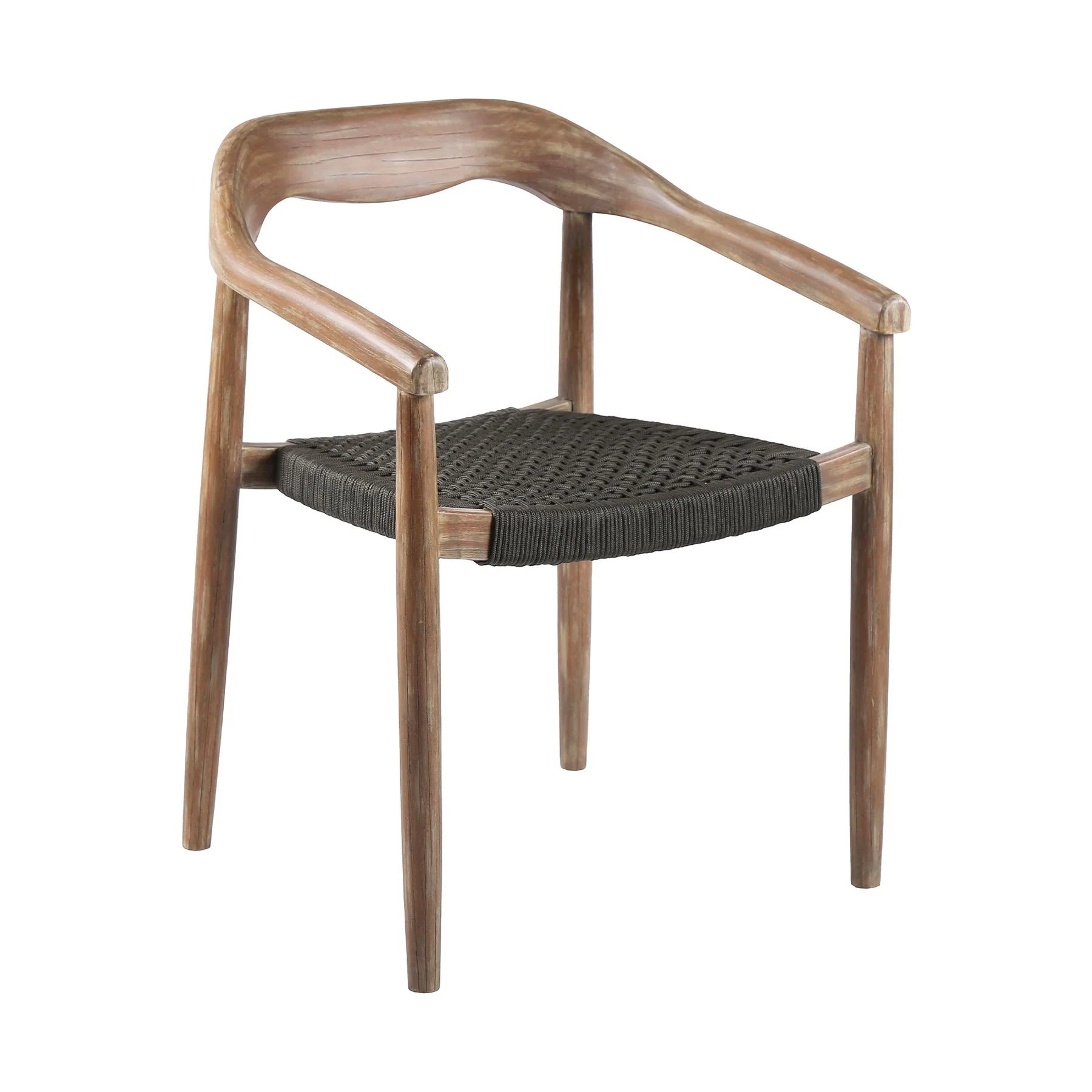 Oasis Santo Outdoor Patio 5 Piece Round Dining Set in Eucalyptus Wood and Charcoal Rope - Image 2