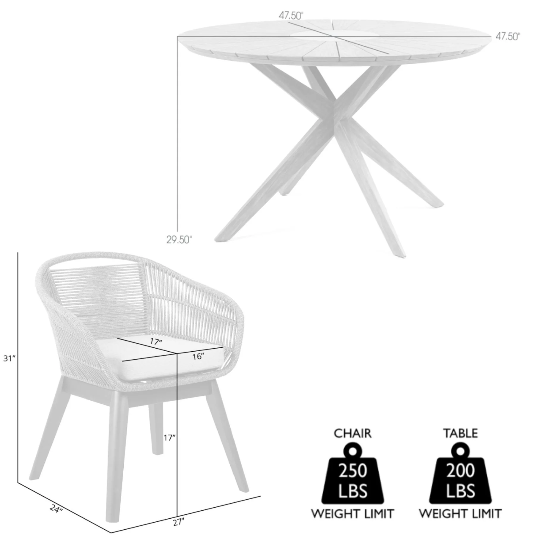 Oasis Tutti Frutti Outdoor Patio 5 Piece Round Dining Set in Eucalyptus Wood with Gray Rope and Cushions - Image 8