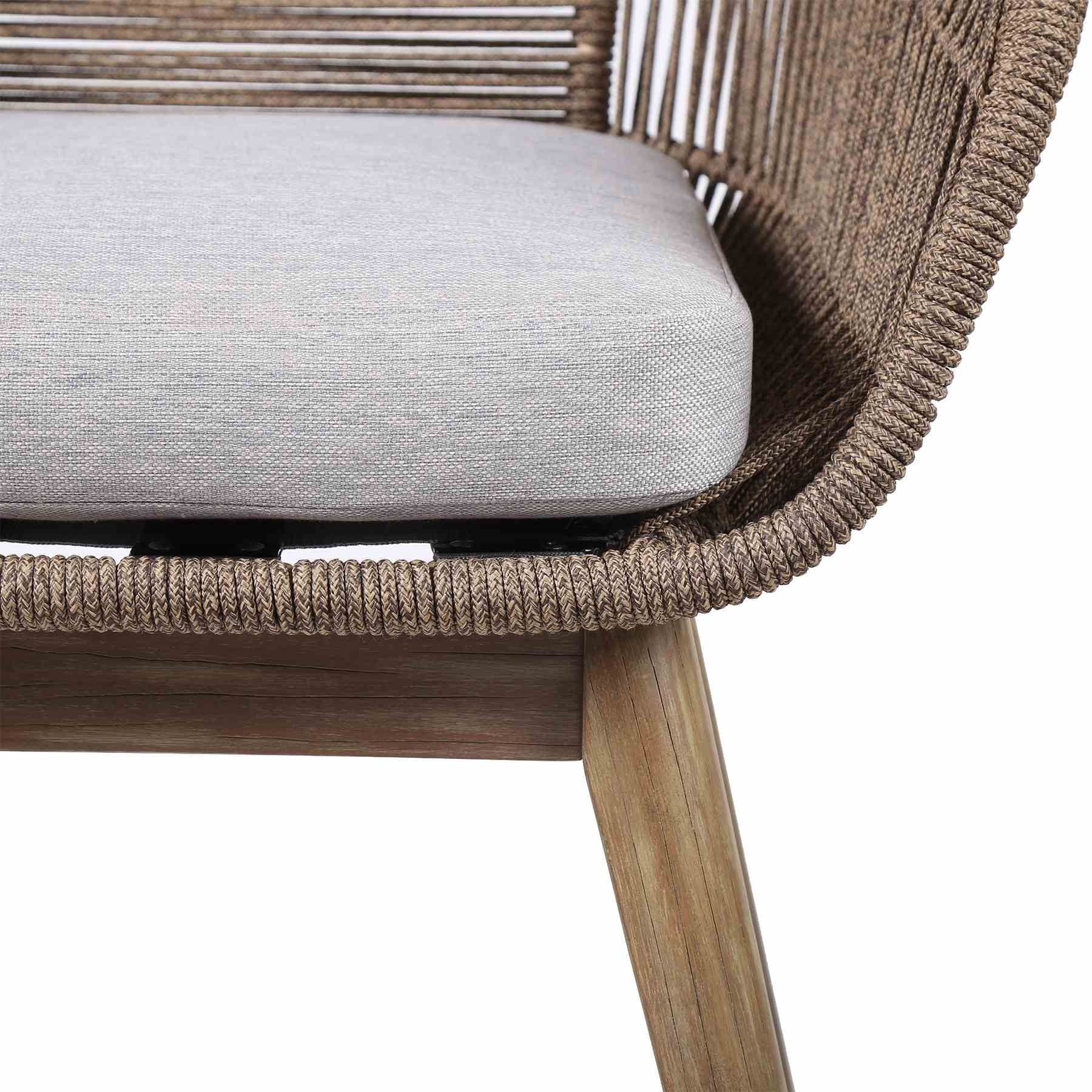 Oasis Tutti Frutti Outdoor Patio 5 Piece Round Dining Set in Eucalyptus Wood with Truffle Rope and Gray Cushions - Image 5