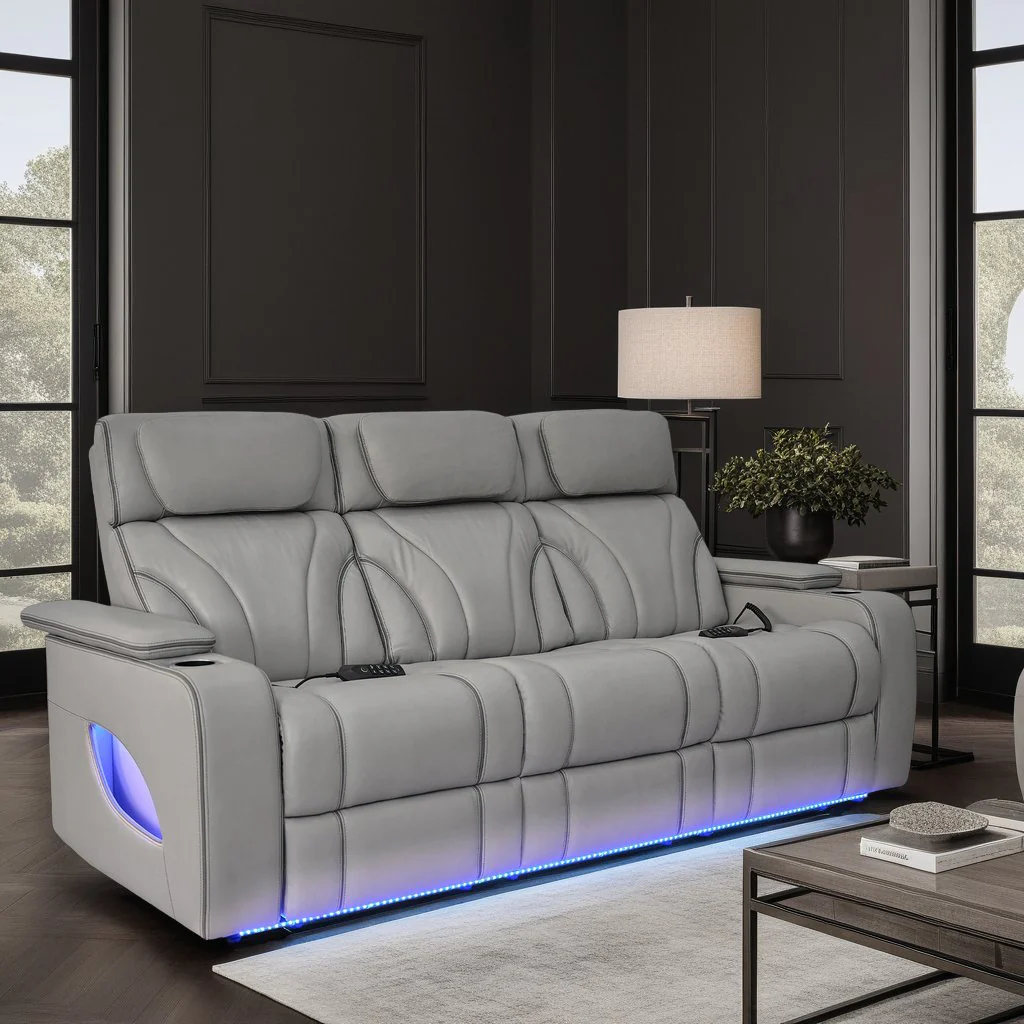 Octavia 86" Zero Gravity Power Reclining Sofa with Heat and Massage in Silver and Gray Leather - Image 16