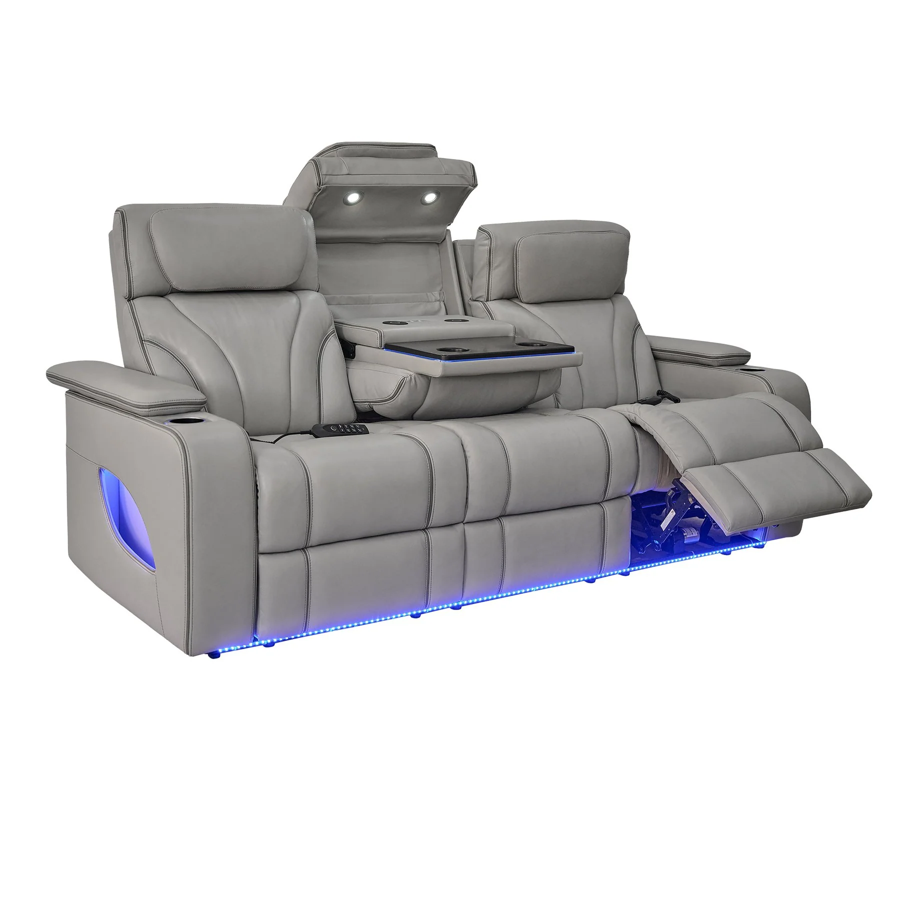 Octavia 86" Zero Gravity Power Reclining Sofa with Heat and Massage in Silver and Gray Leather - Image 3