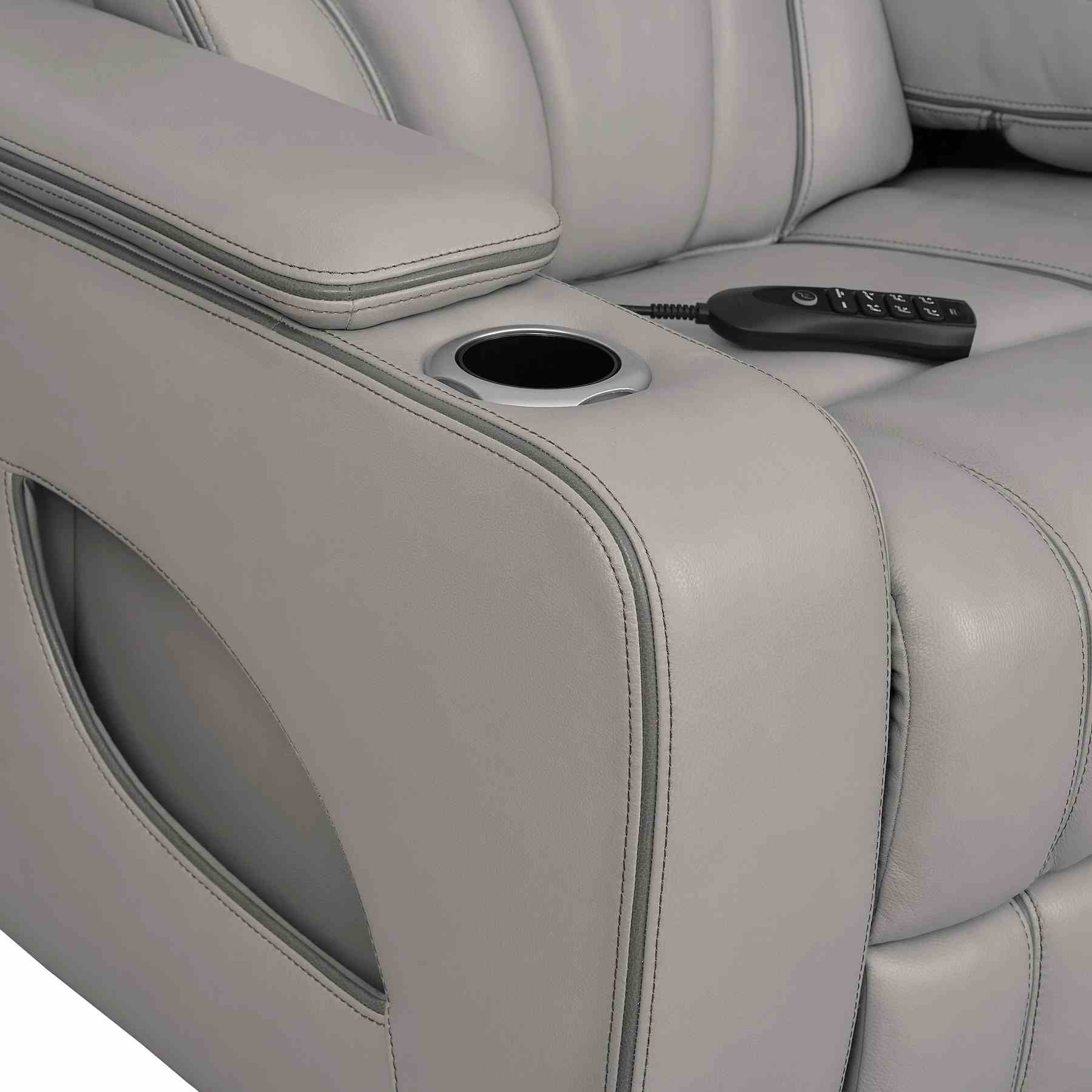 Octavia 86" Zero Gravity Power Reclining Sofa with Heat and Massage in Silver and Gray Leather - Image 8