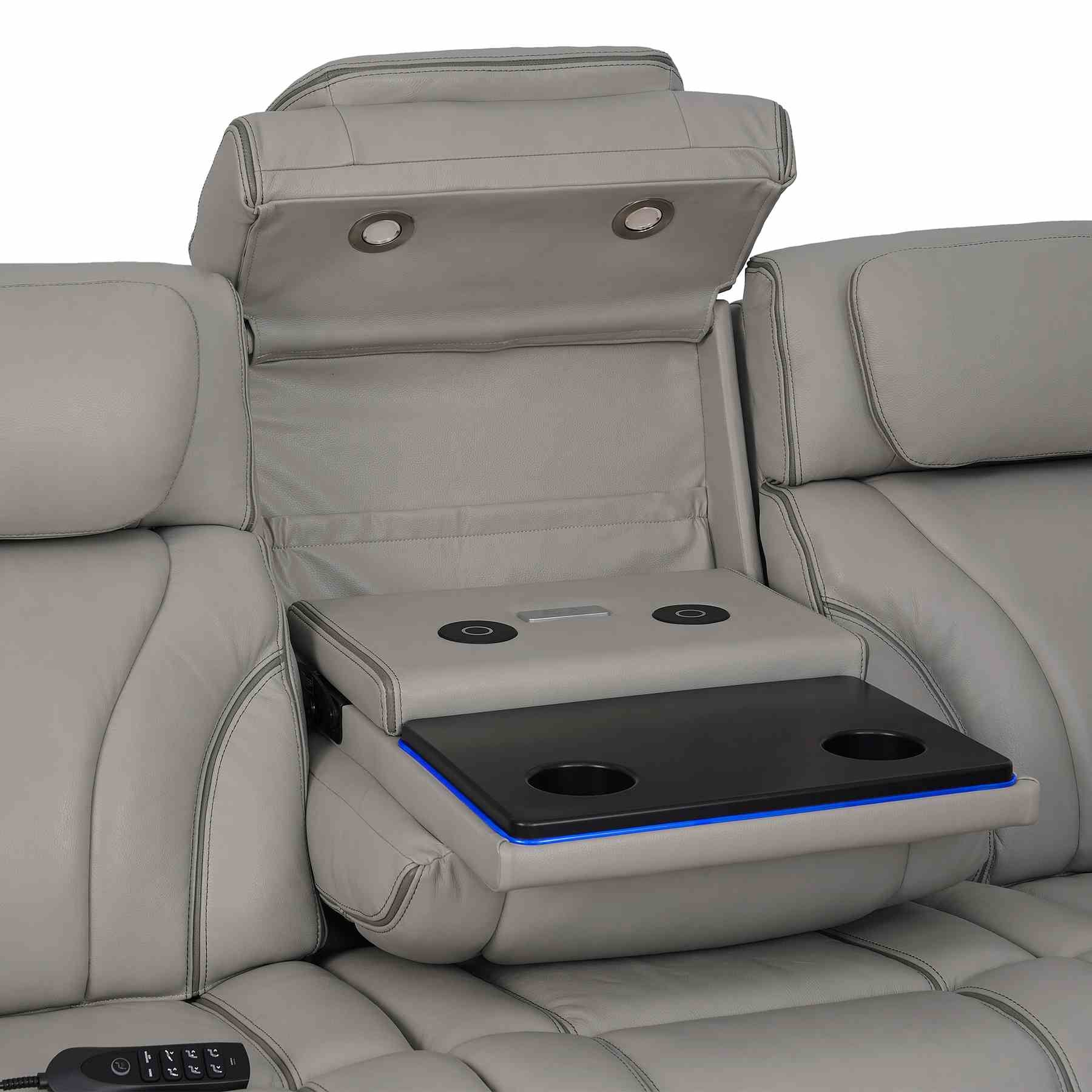 Octavia 86" Zero Gravity Power Reclining Sofa with Heat and Massage in Silver and Gray Leather - Image 9