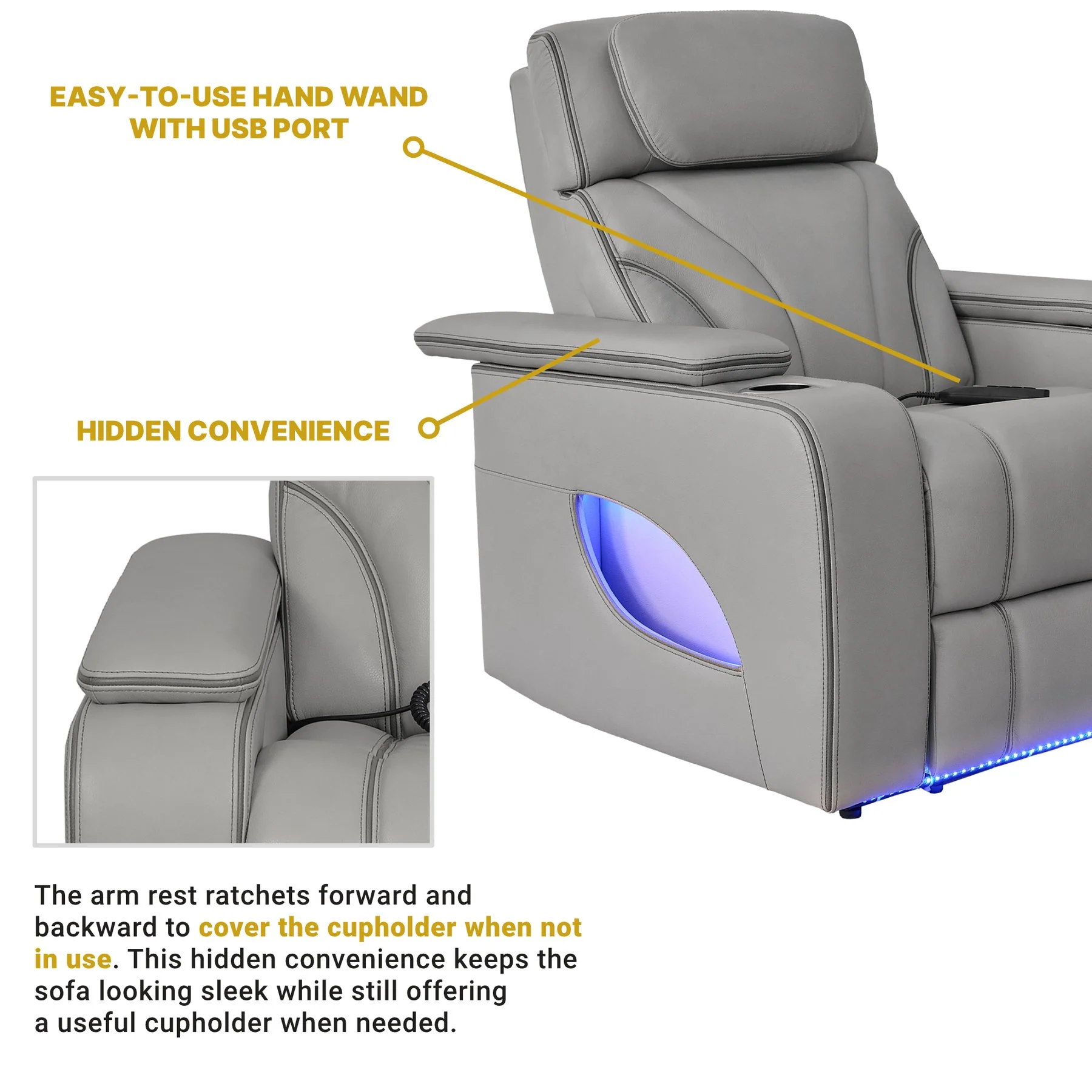 Octavia Zero Gravity Power Recliner with Heat and Massage in Silver and Gray Leather - Image 10