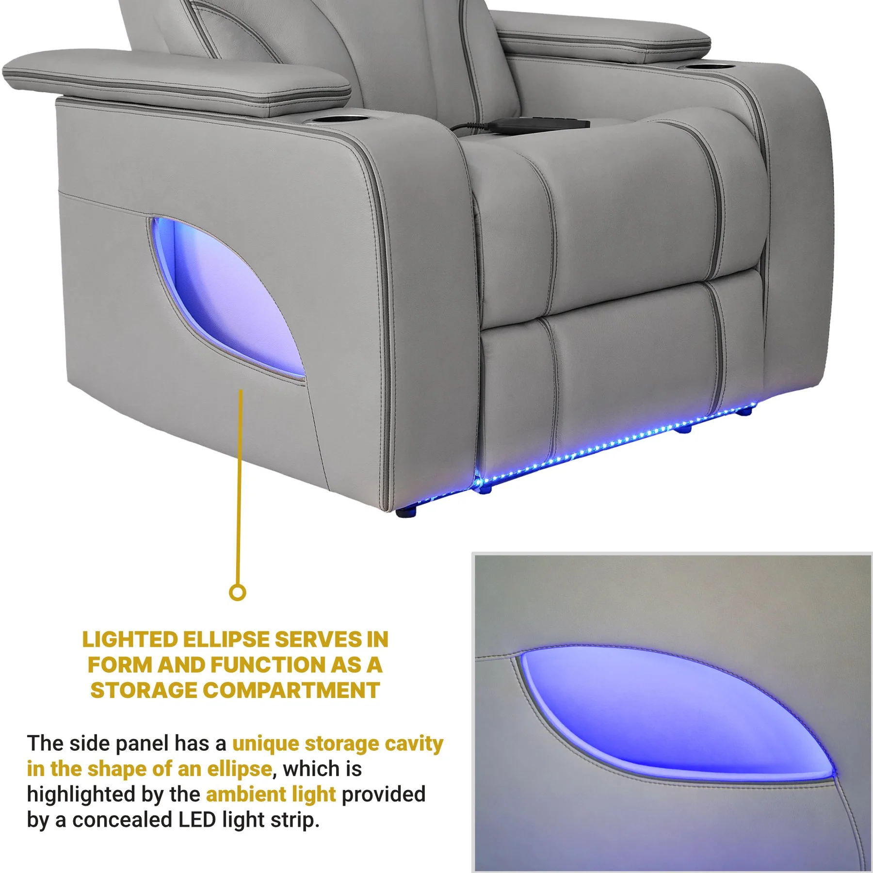 Octavia Zero Gravity Power Recliner with Heat and Massage in Silver and Gray Leather - Image 11