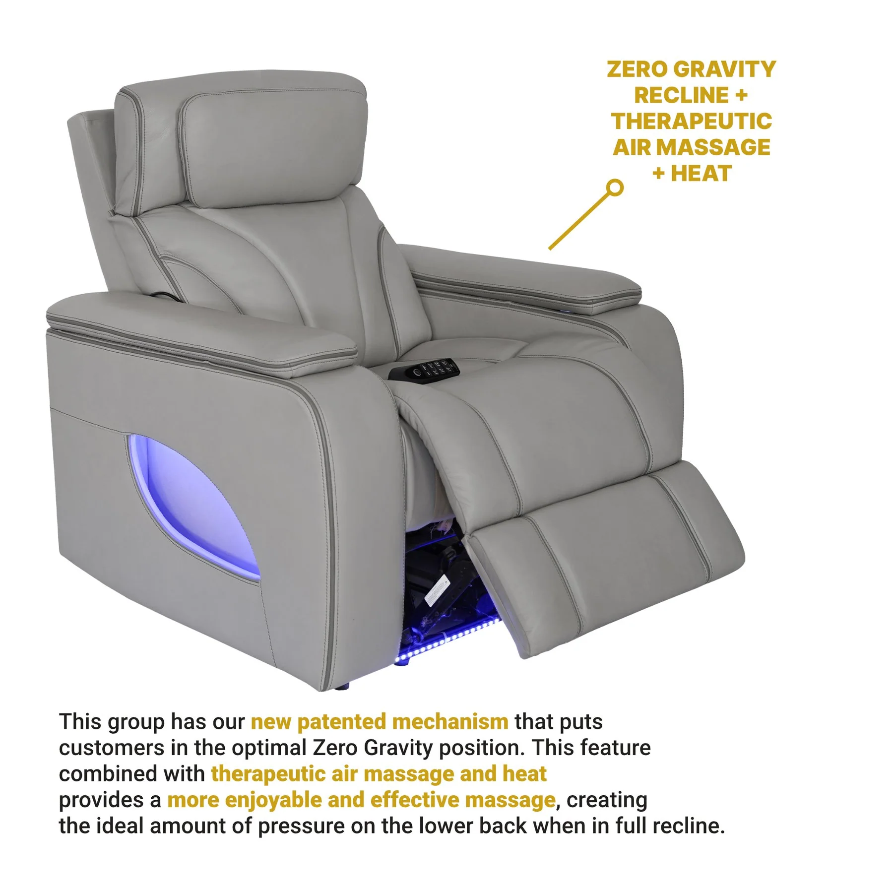 Octavia Zero Gravity Power Recliner with Heat and Massage in Silver and Gray Leather - Image 12