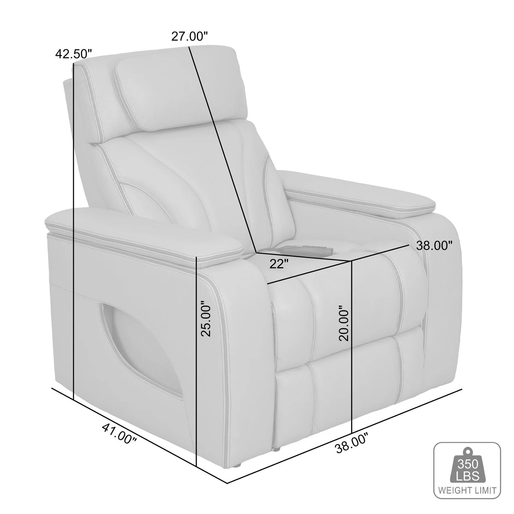 Octavia Zero Gravity Power Recliner with Heat and Massage in Silver and Gray Leather - Image 14