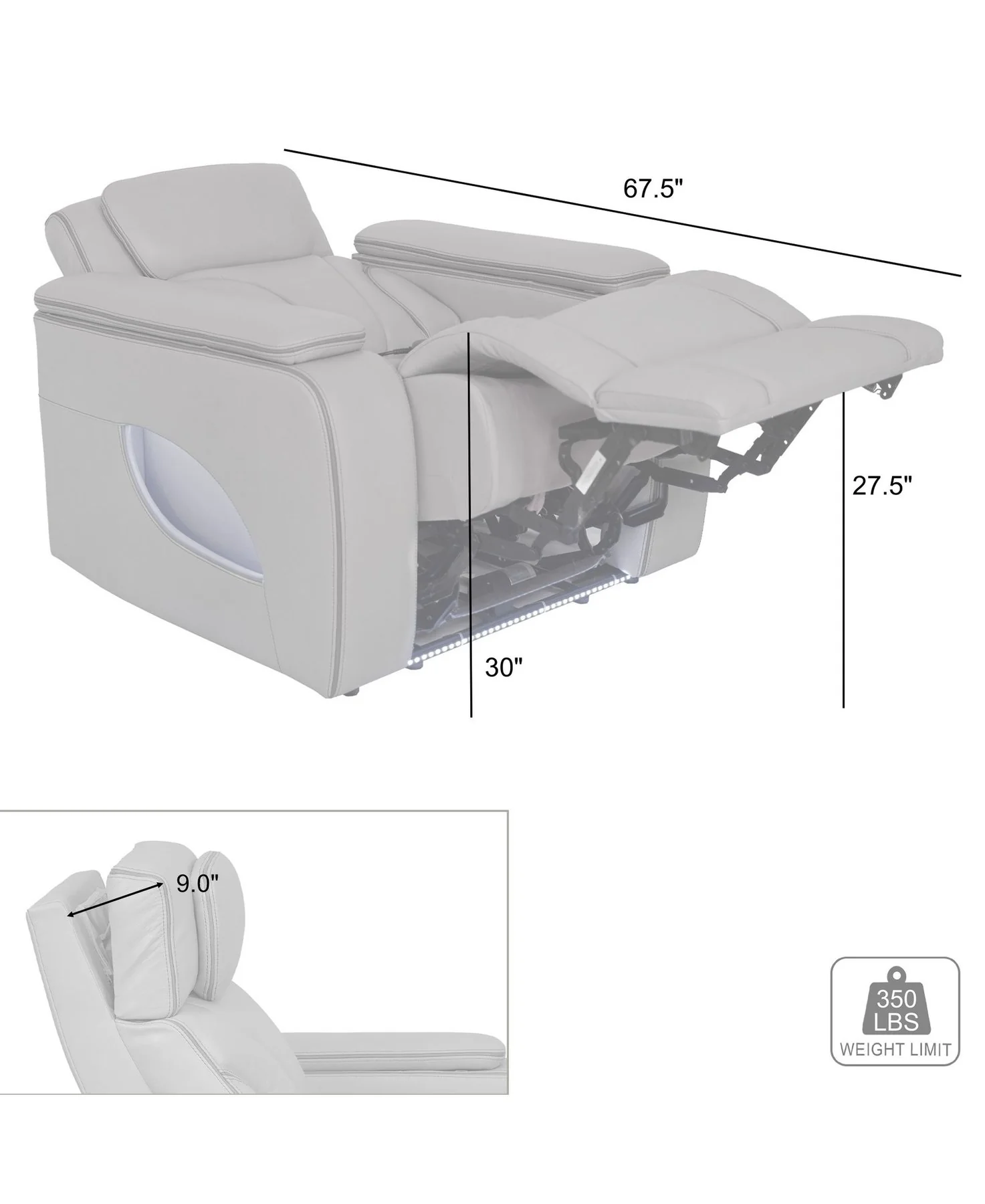 Octavia Zero Gravity Power Recliner with Heat and Massage in Silver and Gray Leather - Image 15
