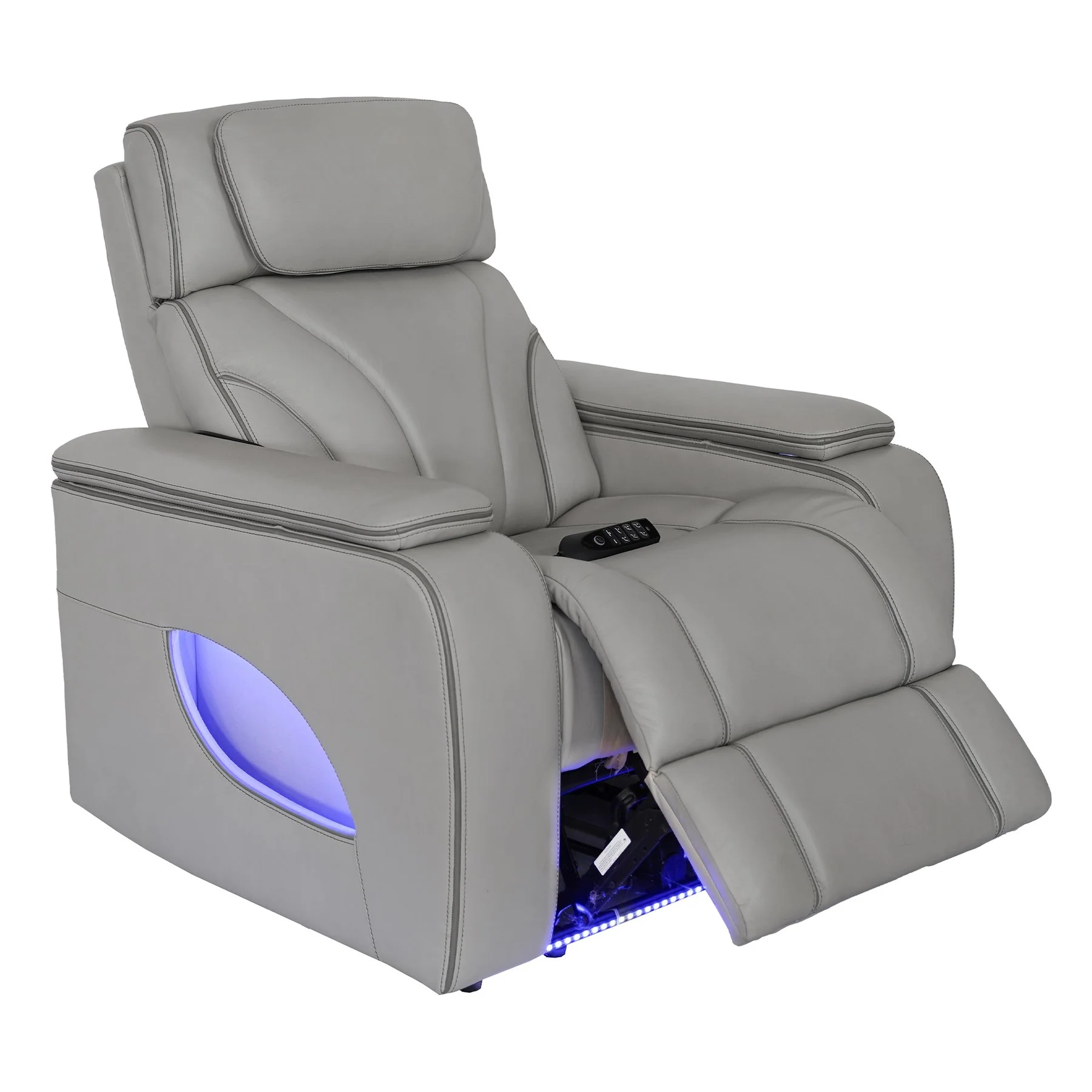 Octavia Zero Gravity Power Recliner with Heat and Massage in Silver and Gray Leather - Image 3