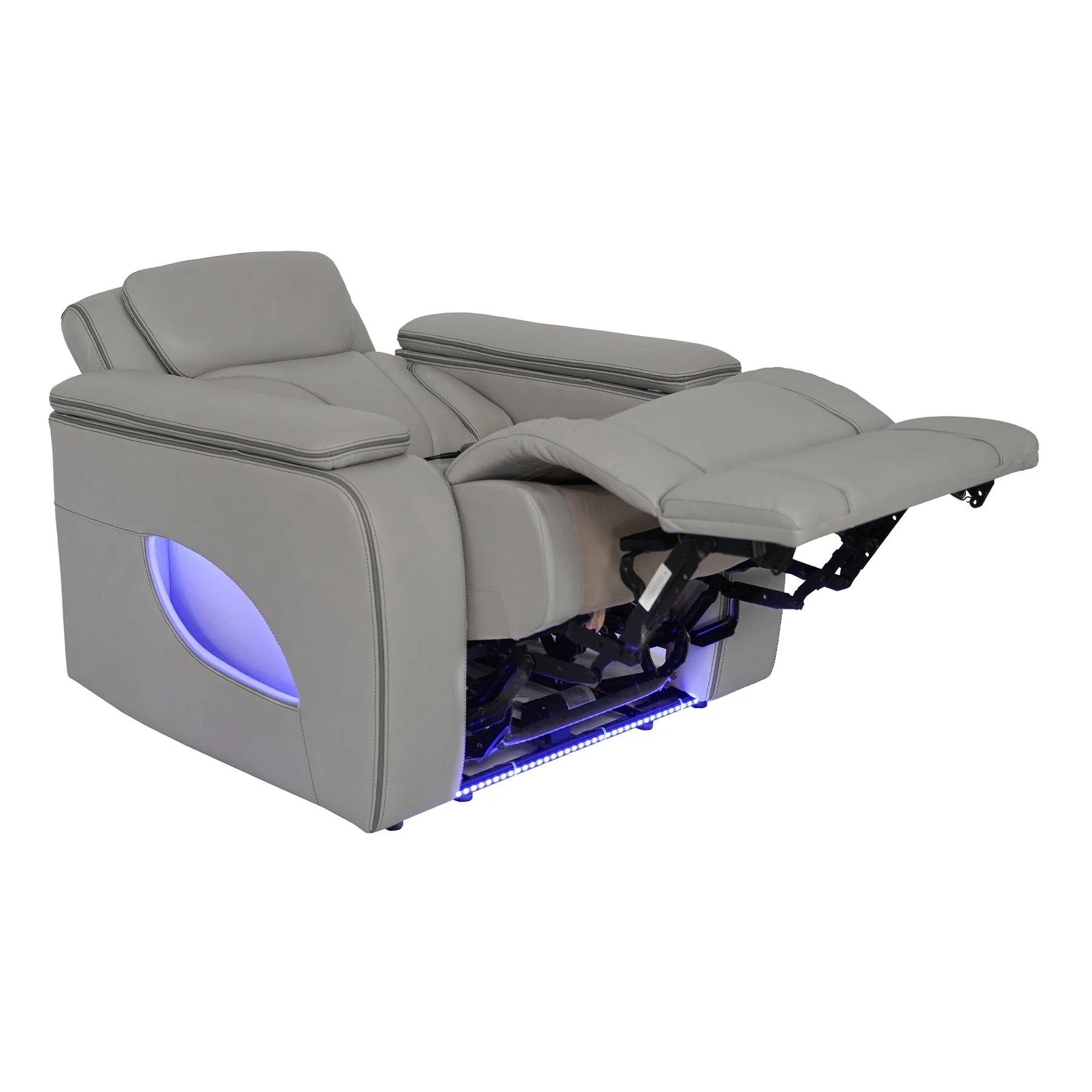 Octavia Zero Gravity Power Recliner with Heat and Massage in Silver and Gray Leather - Image 5
