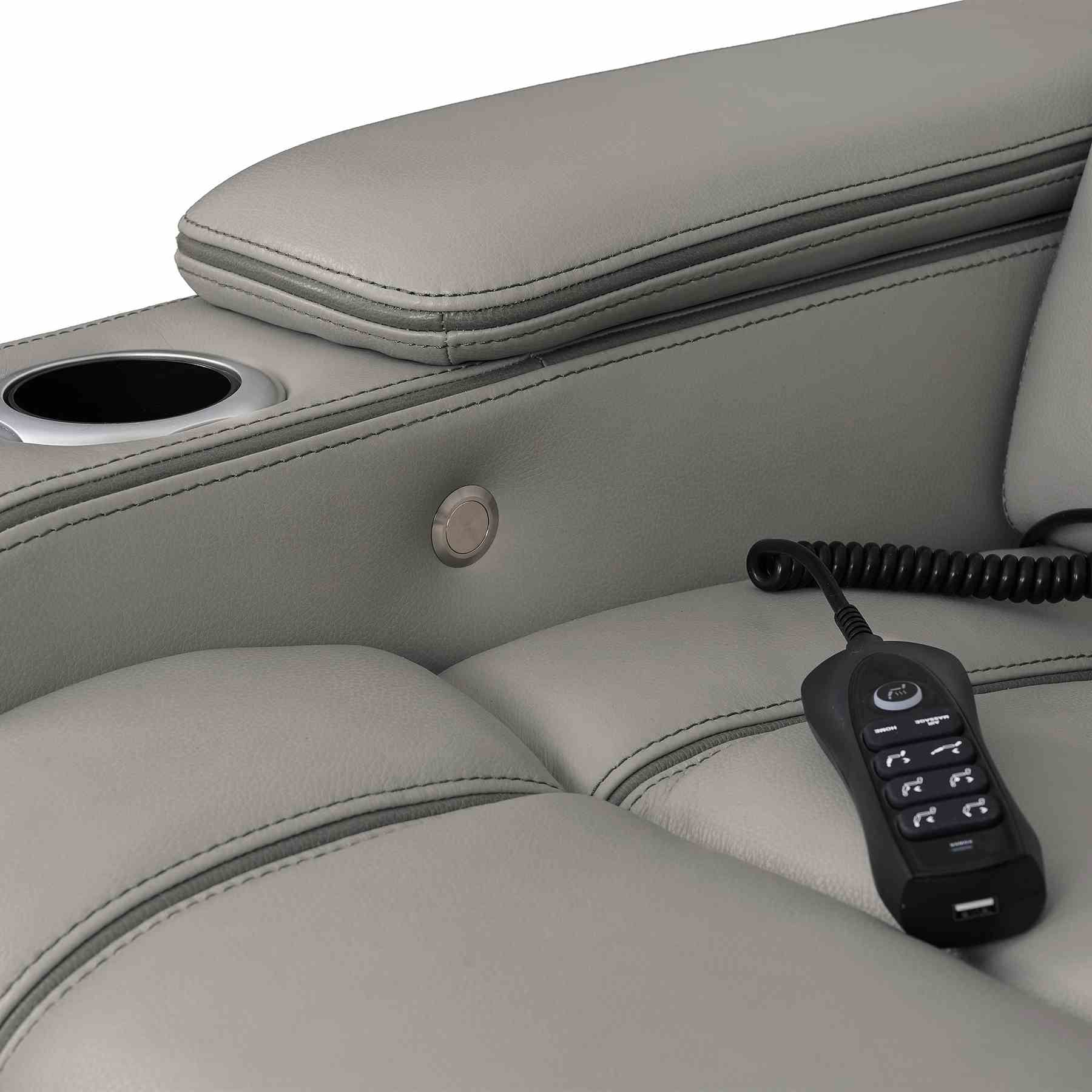 Octavia Zero Gravity Power Recliner with Heat and Massage in Silver and Gray Leather - Image 9