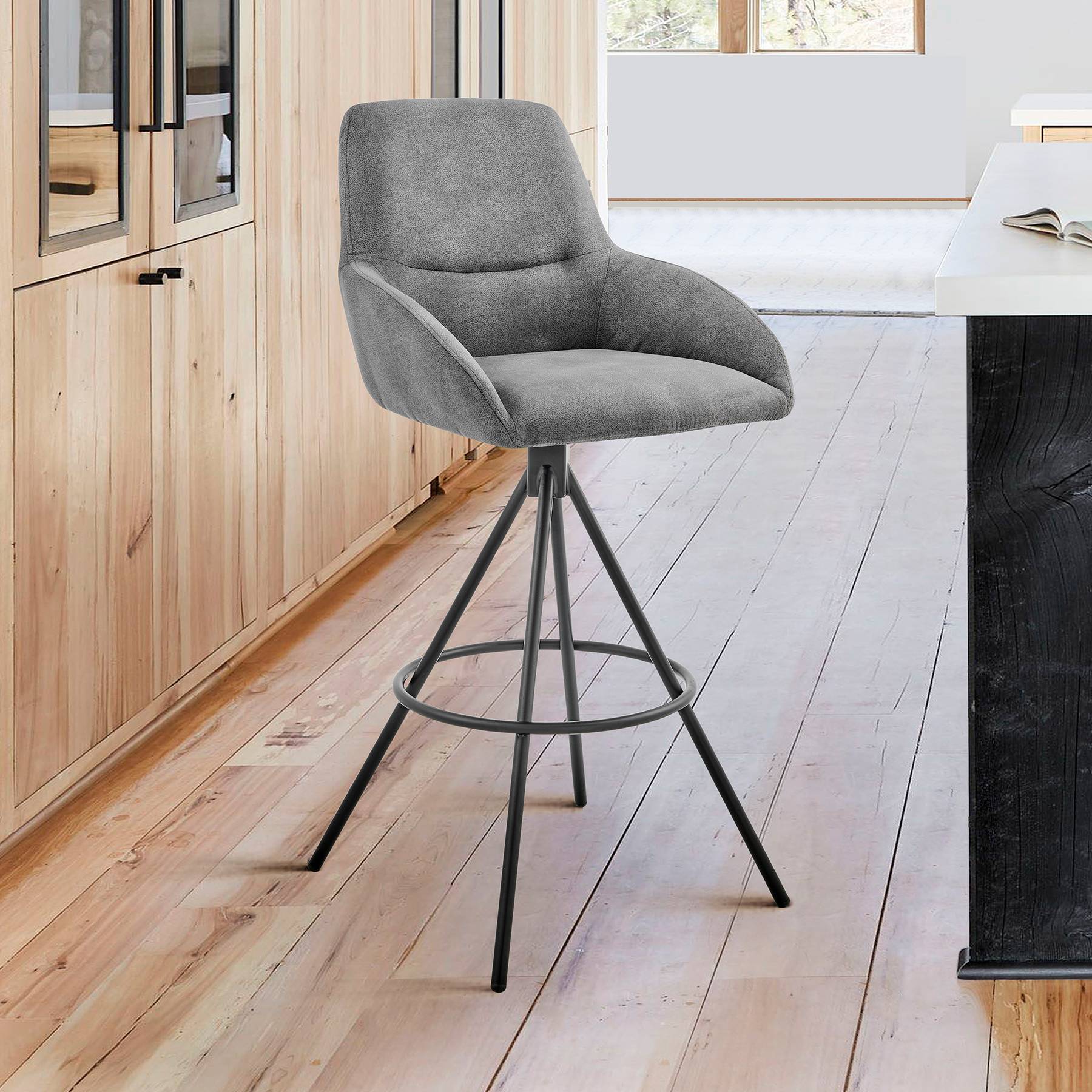 Odessa 26" Counter Height Bar Stool in Charcoal Fabric and Black Finish - Image 9
