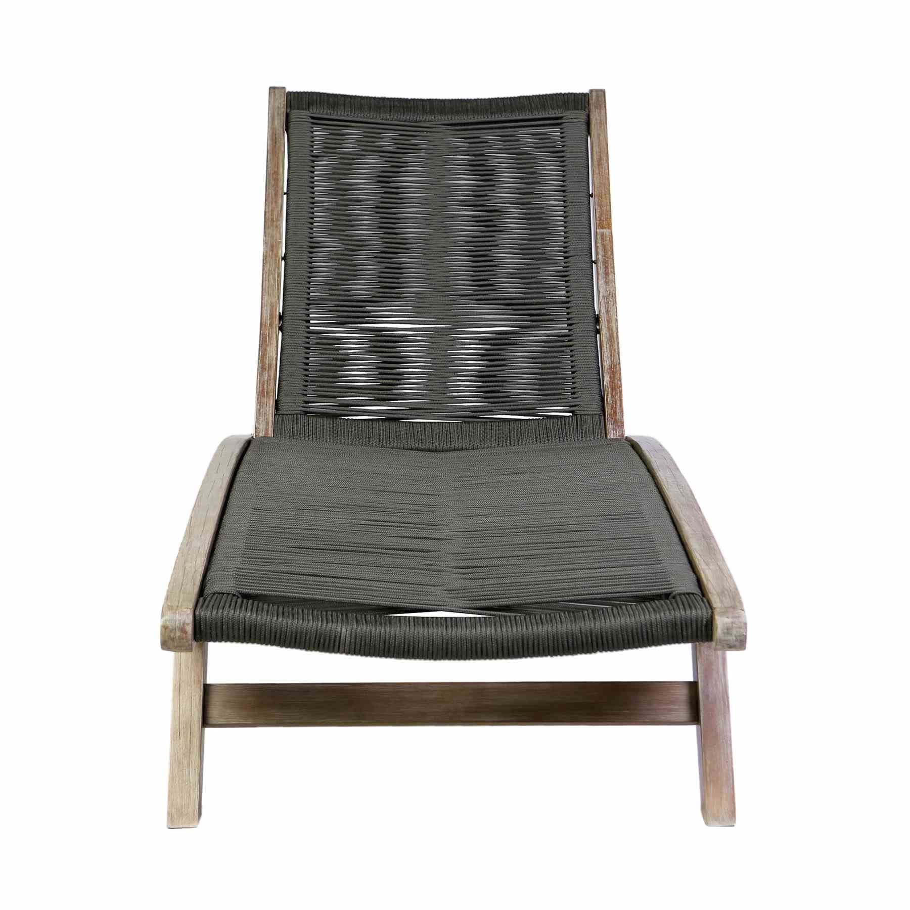 Odette Outdoor Patio Adjustable Chaise Lounge Chair in Eucalyptus Wood and Charcoal Rope - Image 2