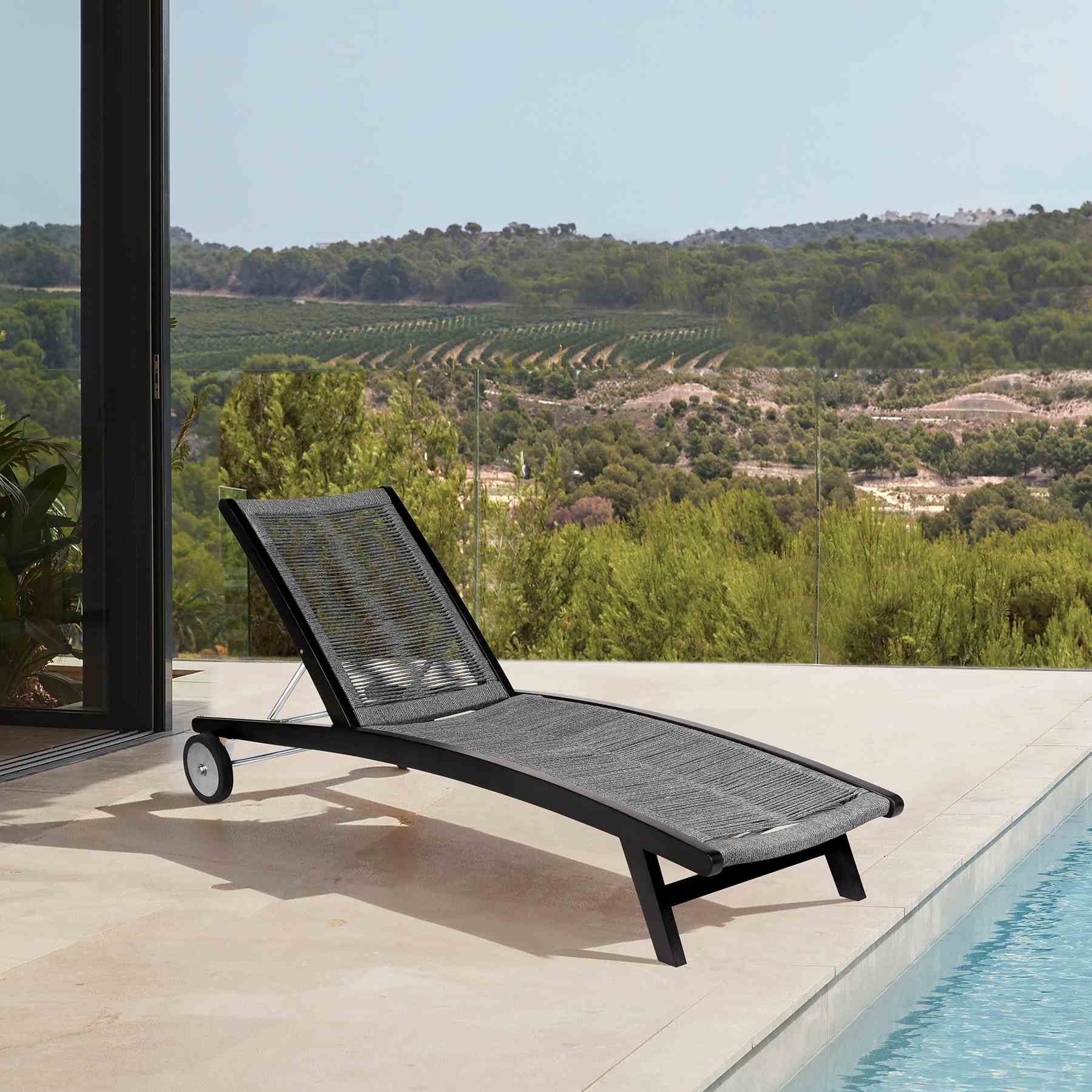 Odette Outdoor Patio Adjustable Chaise Lounge Chair in Eucalyptus Wood and Gray Rope - Image 11