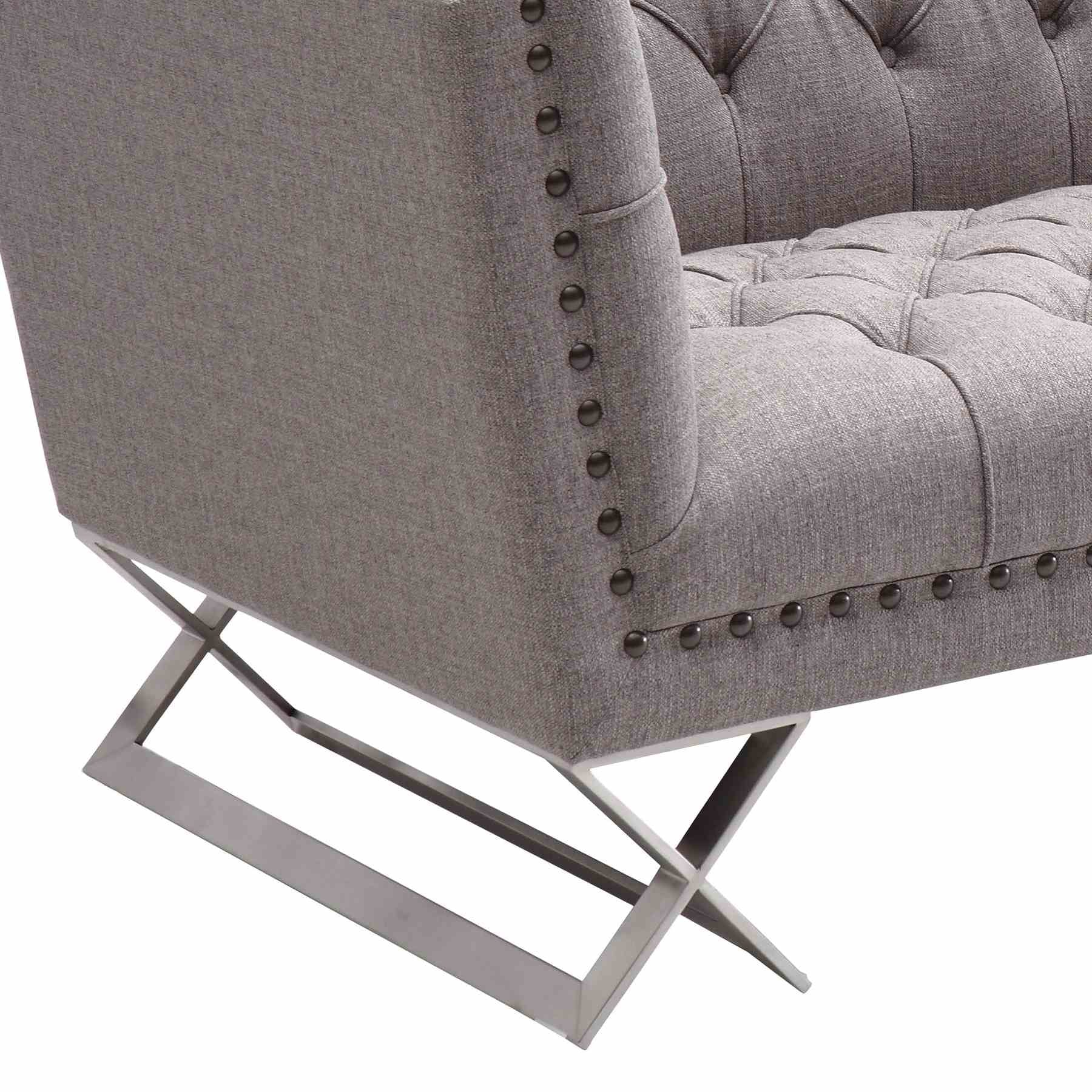 Odyssey Sofa in Brushed Stainless Steel finish with Gray Tweed and Black Nail heads - Image 4