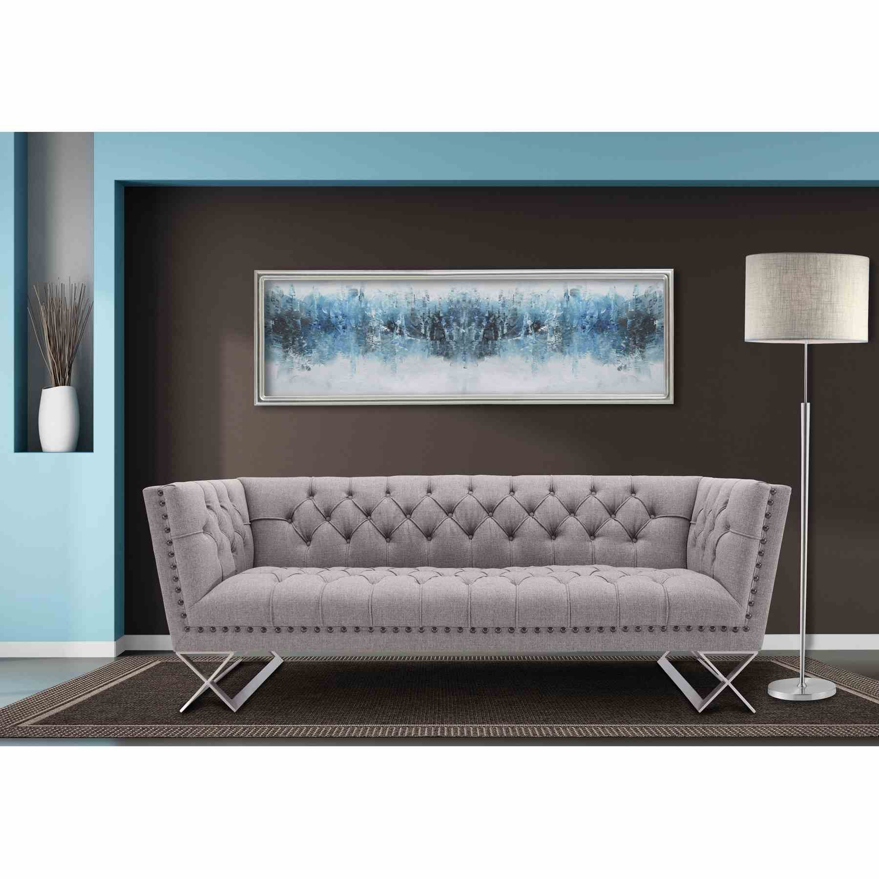 Odyssey Sofa in Brushed Stainless Steel finish with Gray Tweed and Black Nail heads - Image 5